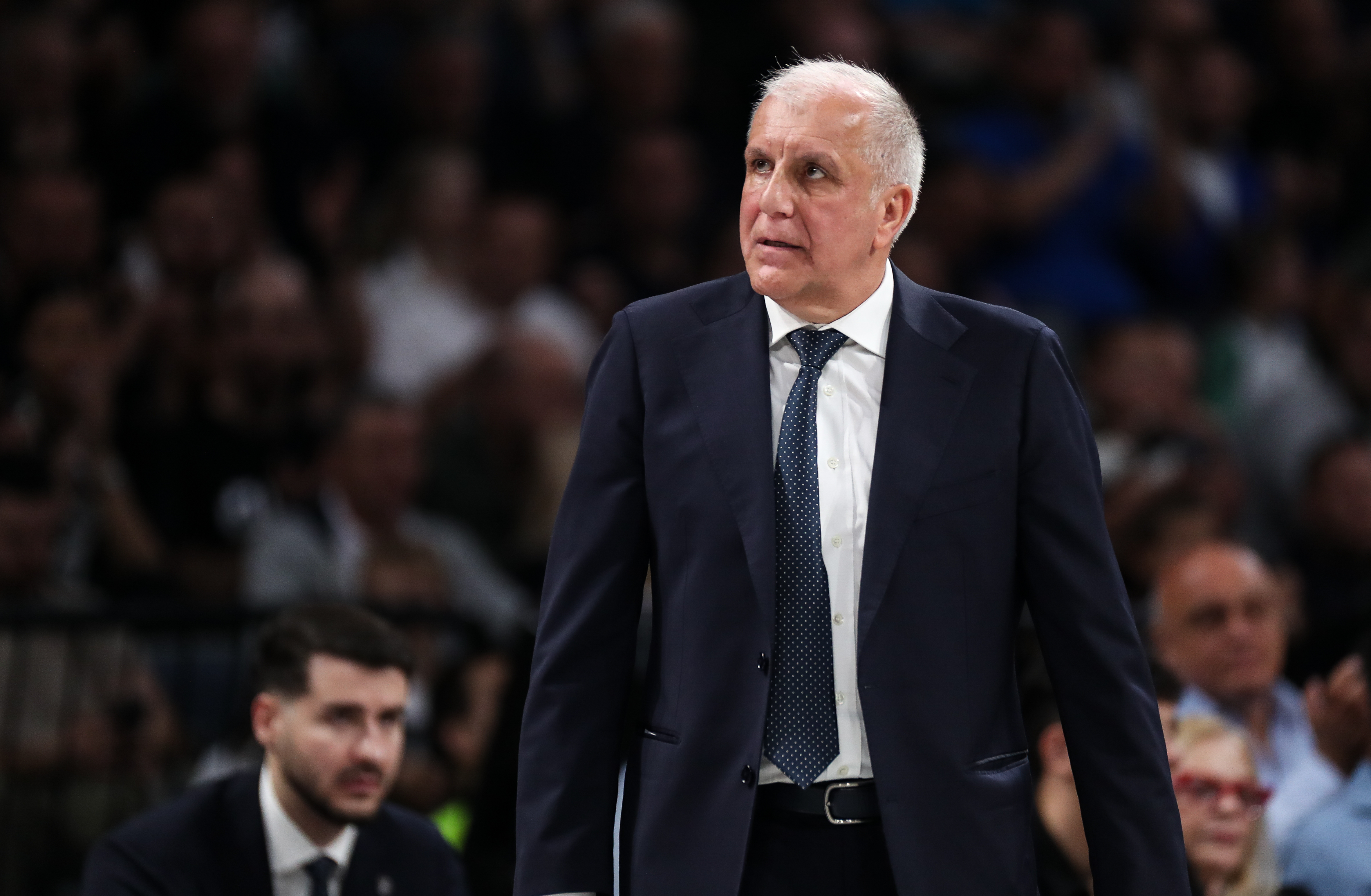 during the AdmiralBet ABA League Playoffs Semi-Final match 1 between Partizan Mozzart Bet Belgrade and Dubai Basketball at Belgrade Arena (Beogradska Arena) on May 25, 2025 in Belgrade, Serbia. (Photo by Dimitrije Vasiljevic/STARSPORT)