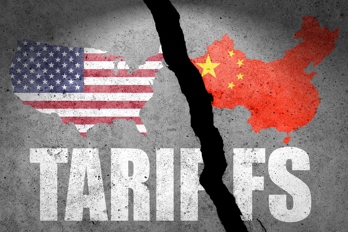 US and China trade and tariffs war. Economic crisis, inflation and commodity prices concept