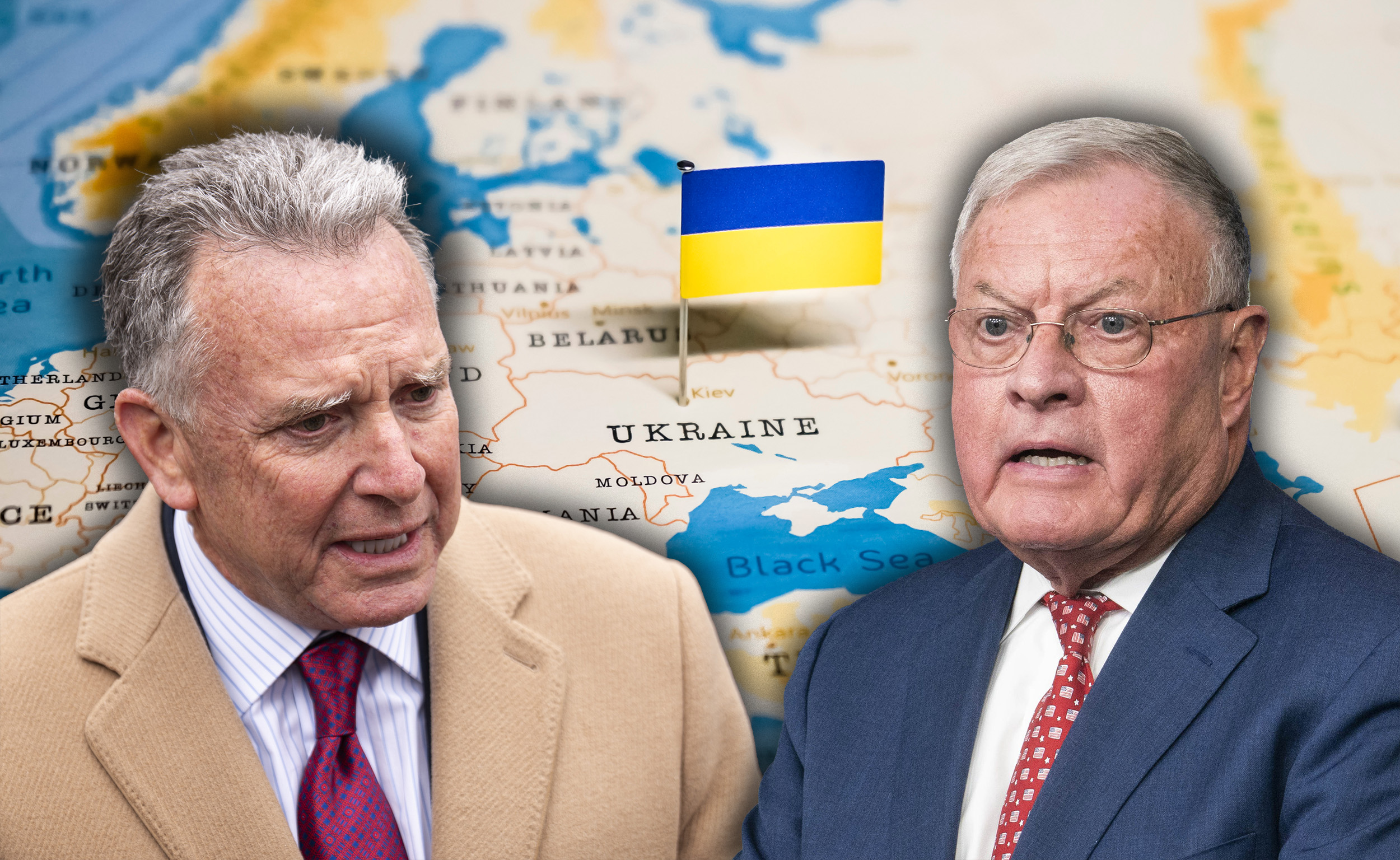 Keitht Kellogg i Steve Witkoff a iza njih mapa Ukrajine, Kit Kelog i Stiv Vitkof kombo