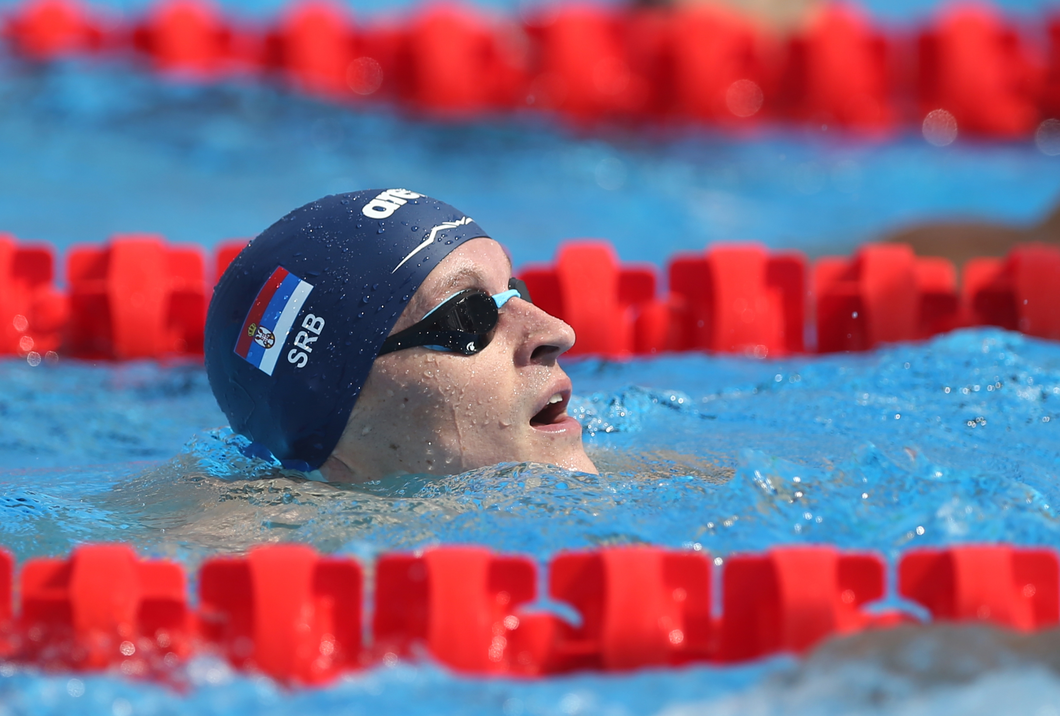 epa11424664 Velimir Stjepanovic of Serbia competes during the Men's 200m Freestyle heats at the European Aquatics Championships Belgrade 2024, in Belgrade, Serbia, 20 June 2024.  EPA/ANDREJ CUKIC