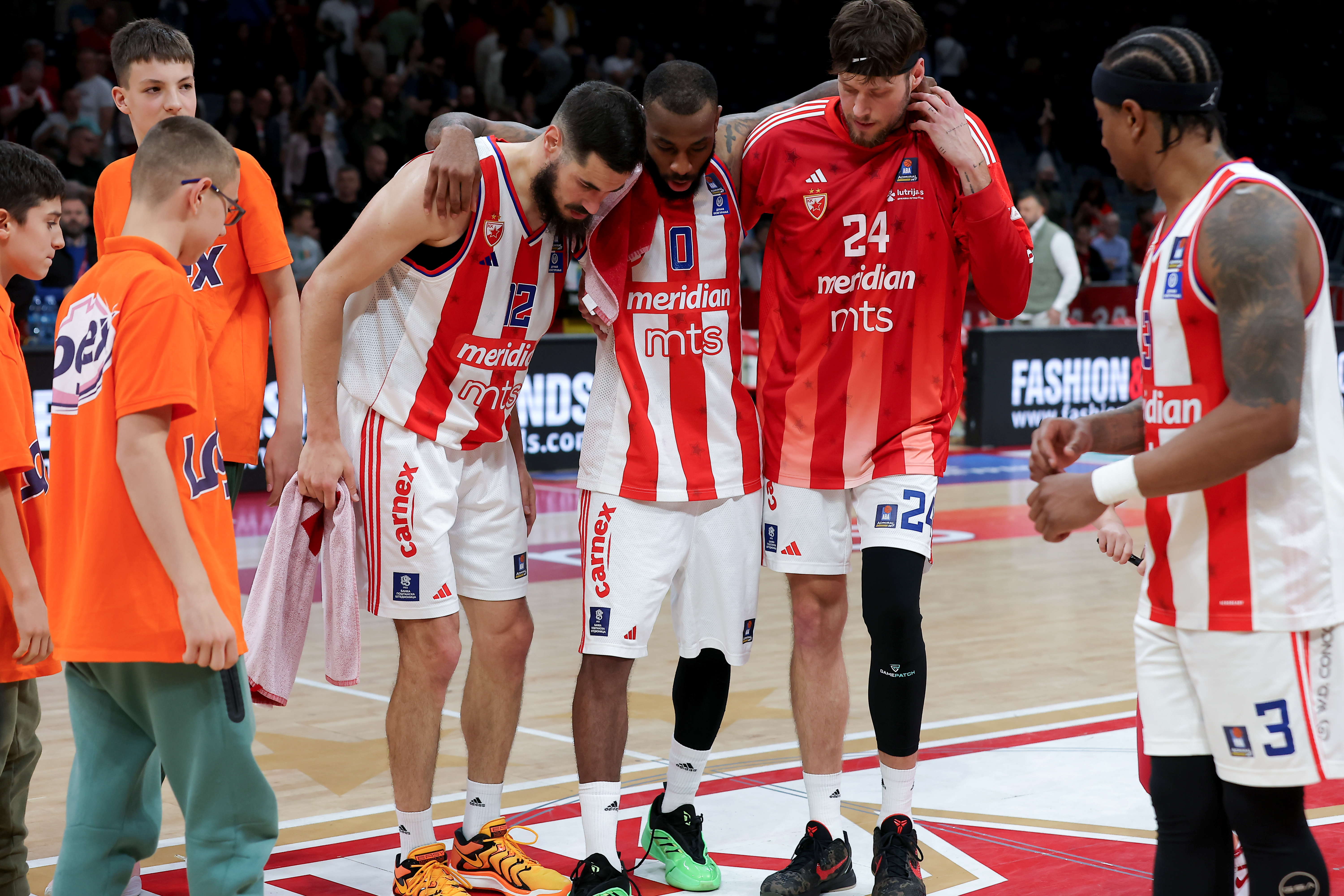 Nikola Kalinic Codi Miller-McIntyre Mike Daum Crvena Zvezda v Igokea, ABA League, play off quarter final, match 1 in Belgrade, Serbia on May 10, 2025.
 (credit image &amp; photo: Pedja Milosavljevic / STARSPORT)