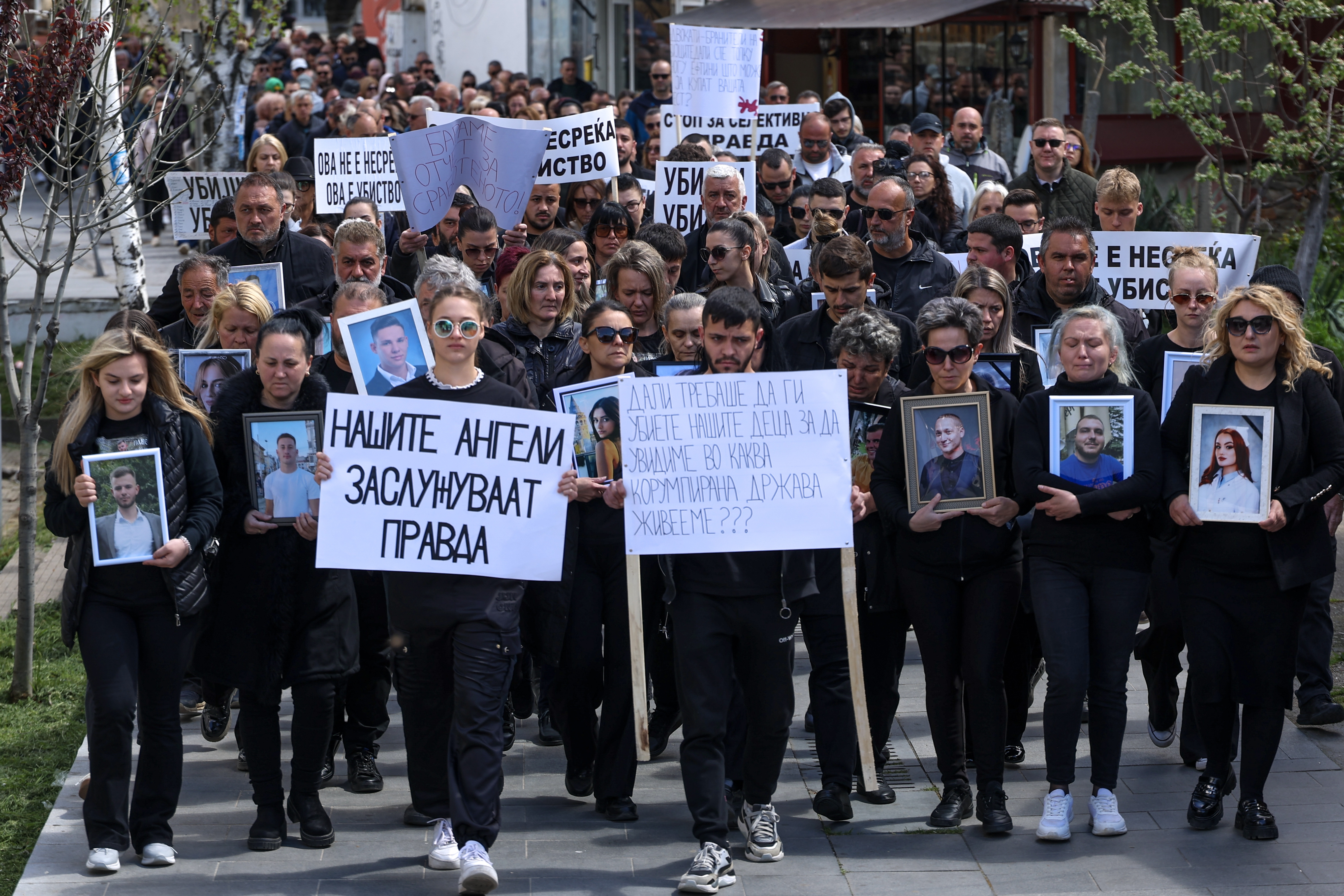 Parents of night club fire victims march in Kocani, North Macedonia