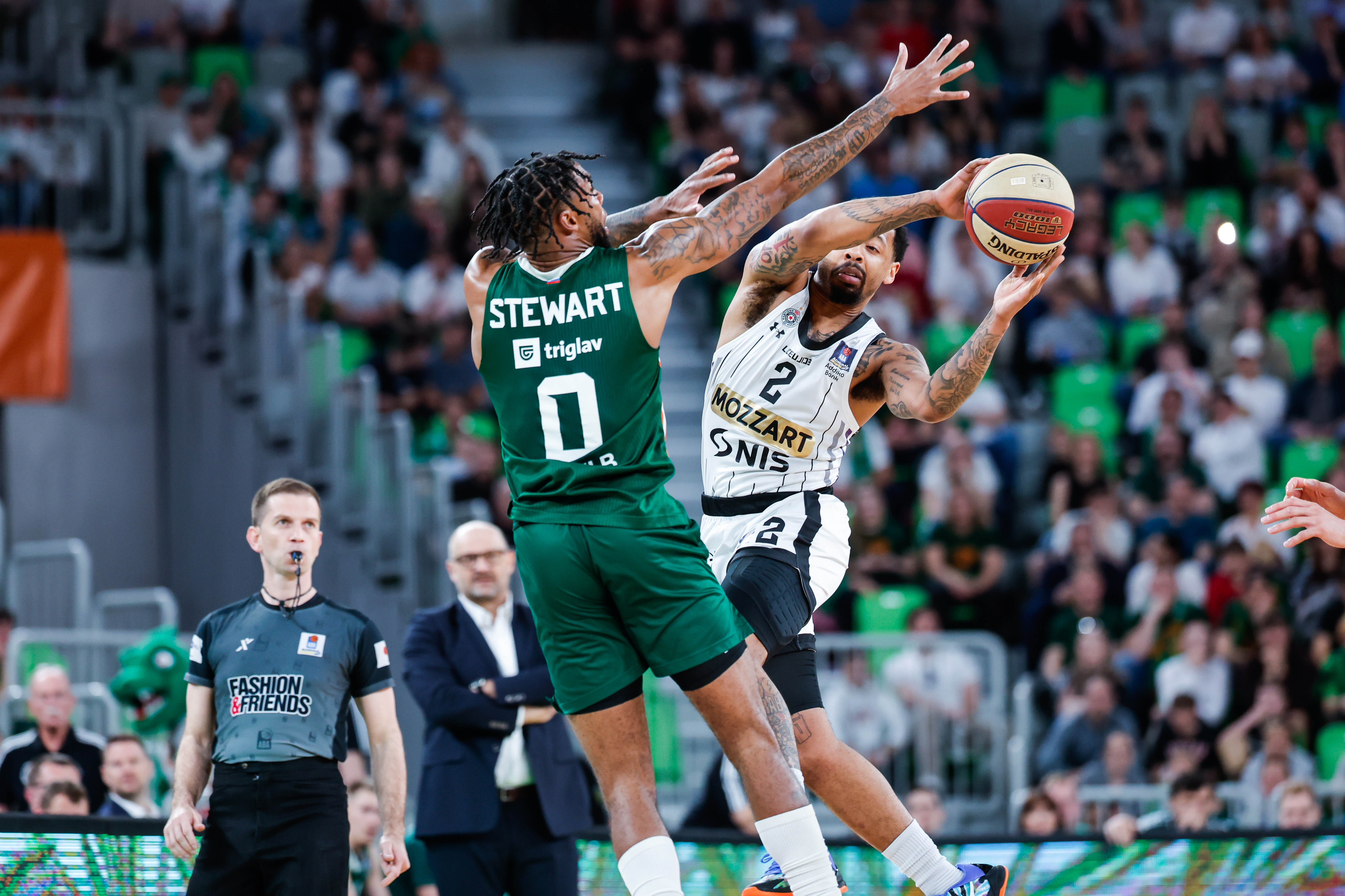 at regular season basketball match of AdmiralBet ABA League 2024/2025 between Cedevita Olimpija Ljubljana (SLO) and Partizan Mozzart Bet (SRB) in SRC Stozice, Ljubljana, Slovenia on April 27, 2025