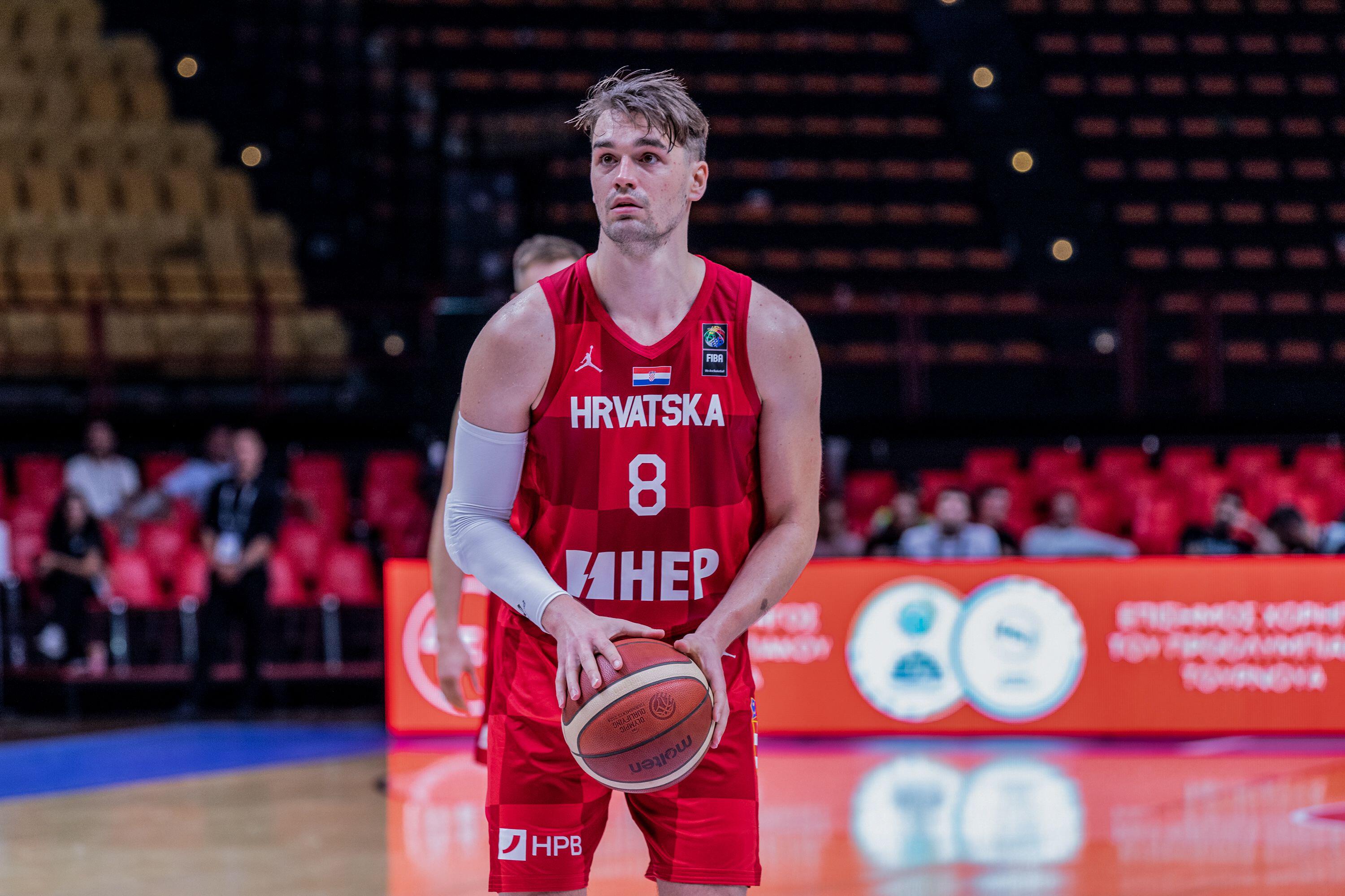 Piraeus, Greece. 06th July, 2024. Mario Hezonja of Croatia in action during the Olympic Qualifying Tournament semifinal match between Croatia and Dominican Republic at the Peace and Friendship Stadium. Final score: Croatia 80-77 Dominican Republic. Credit