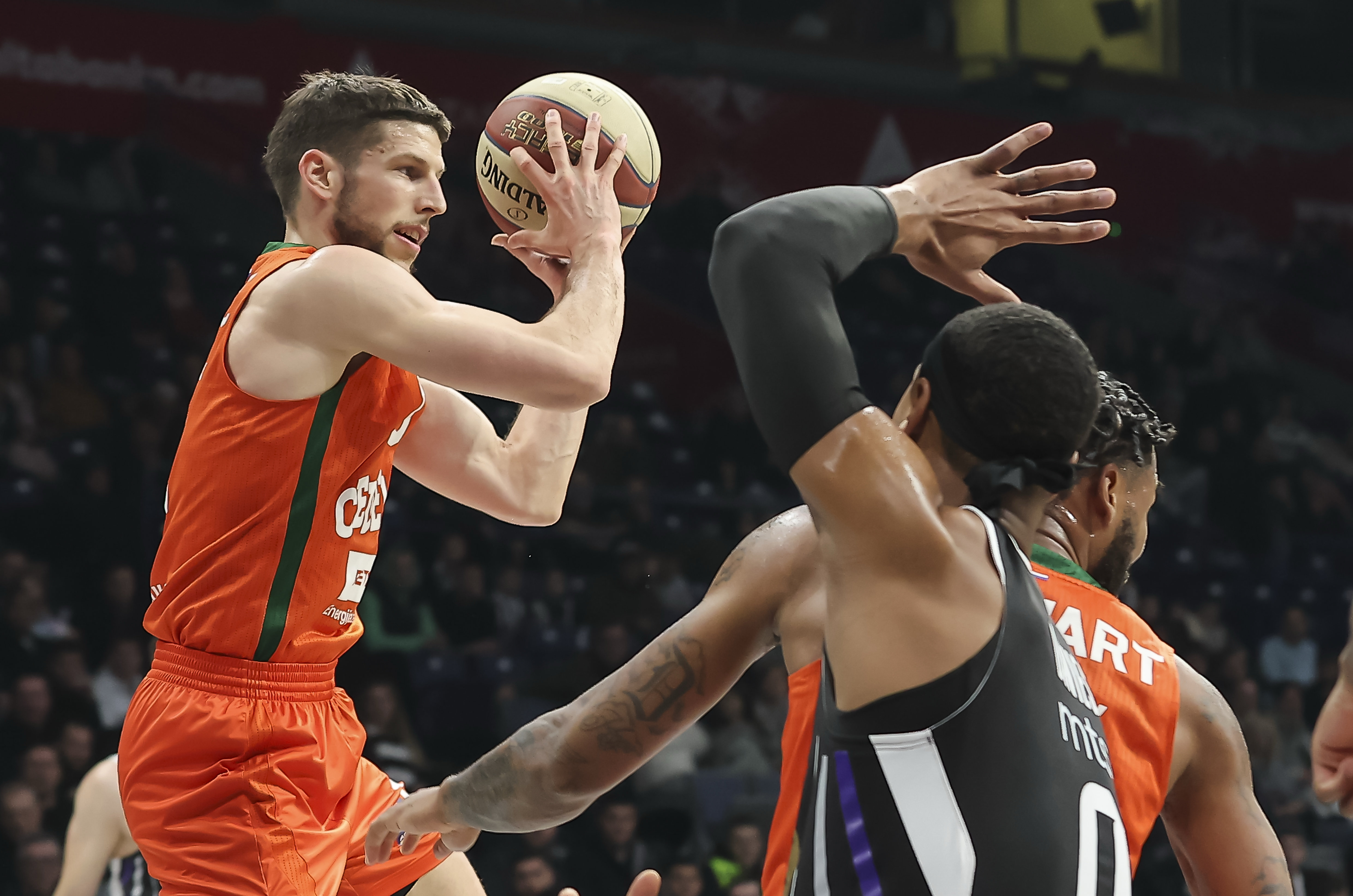 Aleksej Nikolic (L) during the Aba League Season 2022-2023 match between Partizan and Cedevita Olimpija at Belgrade Arena hall on December 30, 2024 in Belgrade, Serbia. (Photo by Pedja Milosavljevic/Starsport.rs ©)