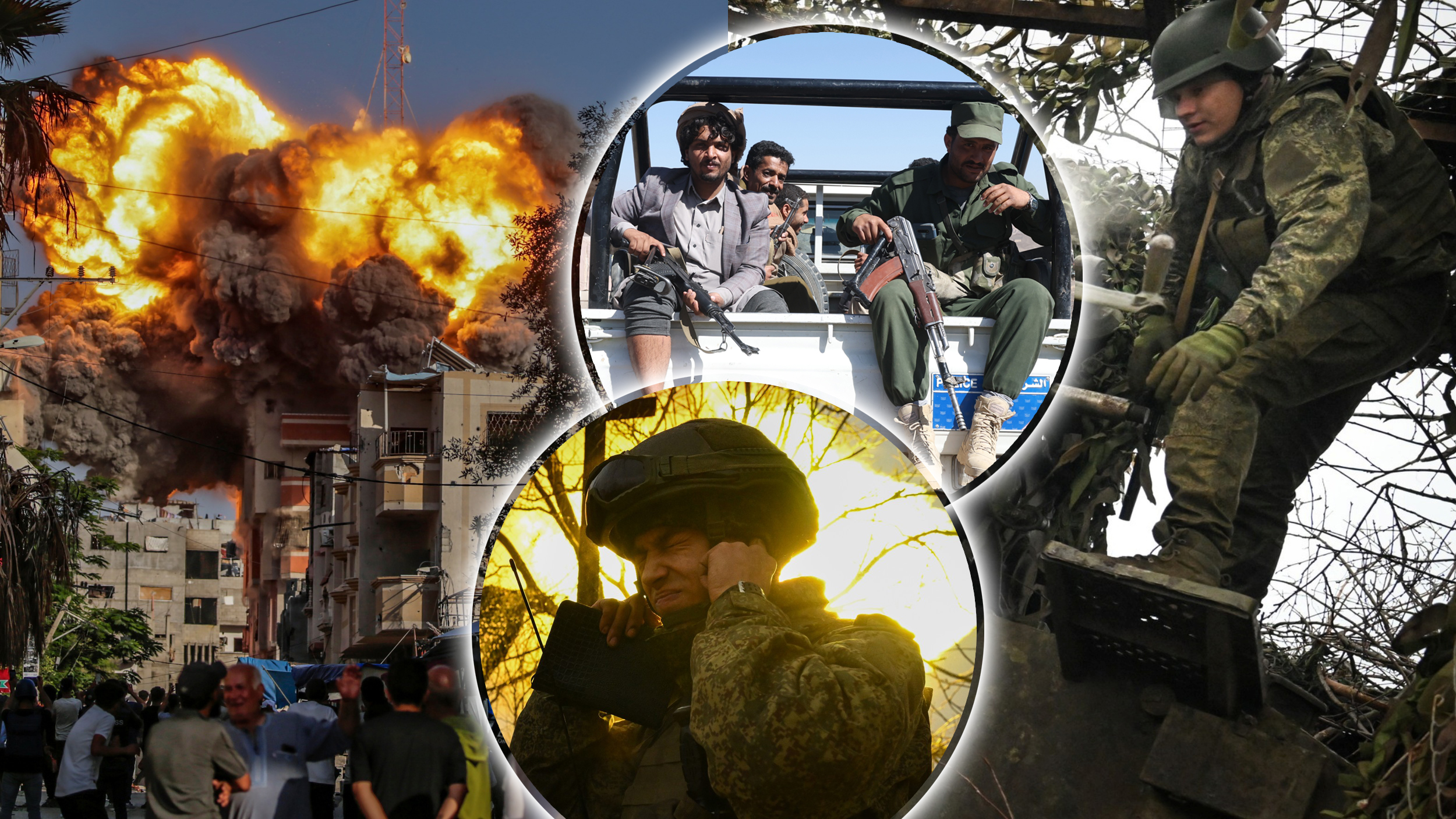 Rat, Gaza, Ukrajina, kombo Foto: EPA-EFE/MOHAMMED SABER/YAHYA ARHAB/Stanislav Krasilnikov / Sputnik / Profimedia