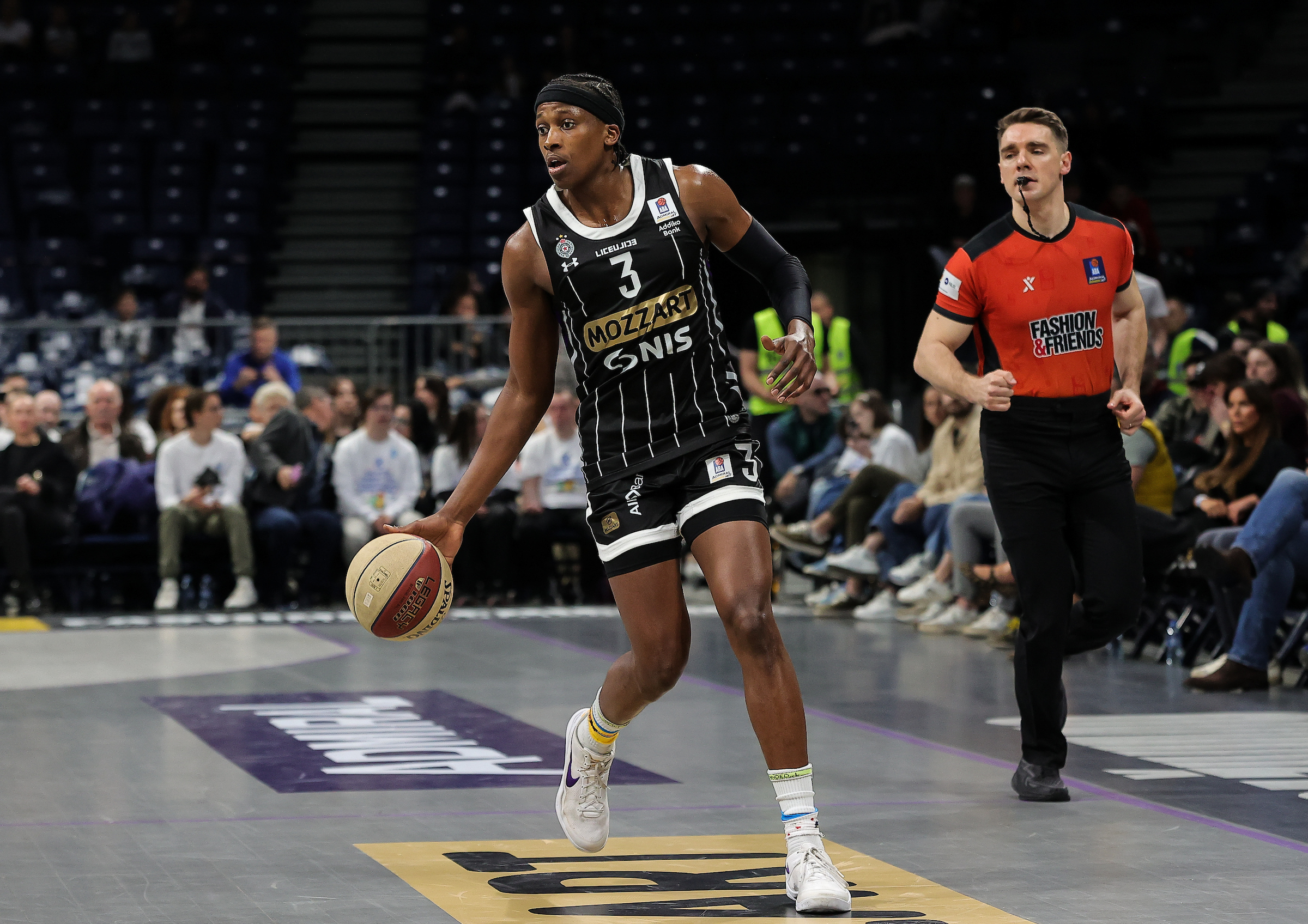 during the round 24 AdmiralBet ABA League basketball match between Partizan Mozzart Bet Belgrade and Mornar Bar at Belgrade Arena (Beogradska Arena) on March 23, 2025 in Belgrade, Serbia. (Photo by Dimitrije Vasiljevic/STARSPORT)