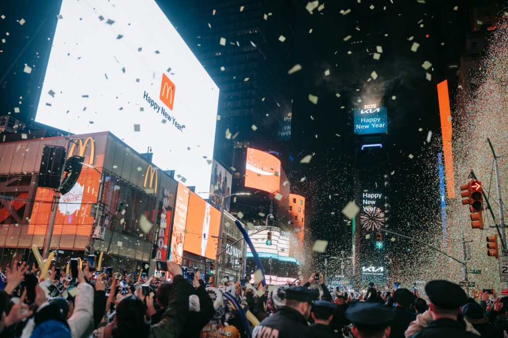 epa11800739 Revelers celebrate the new year in Times Square on New Year's Eve in New York, New York, USA, 01 January 2025.  EPA-EFE/OLGA FEDEROVA