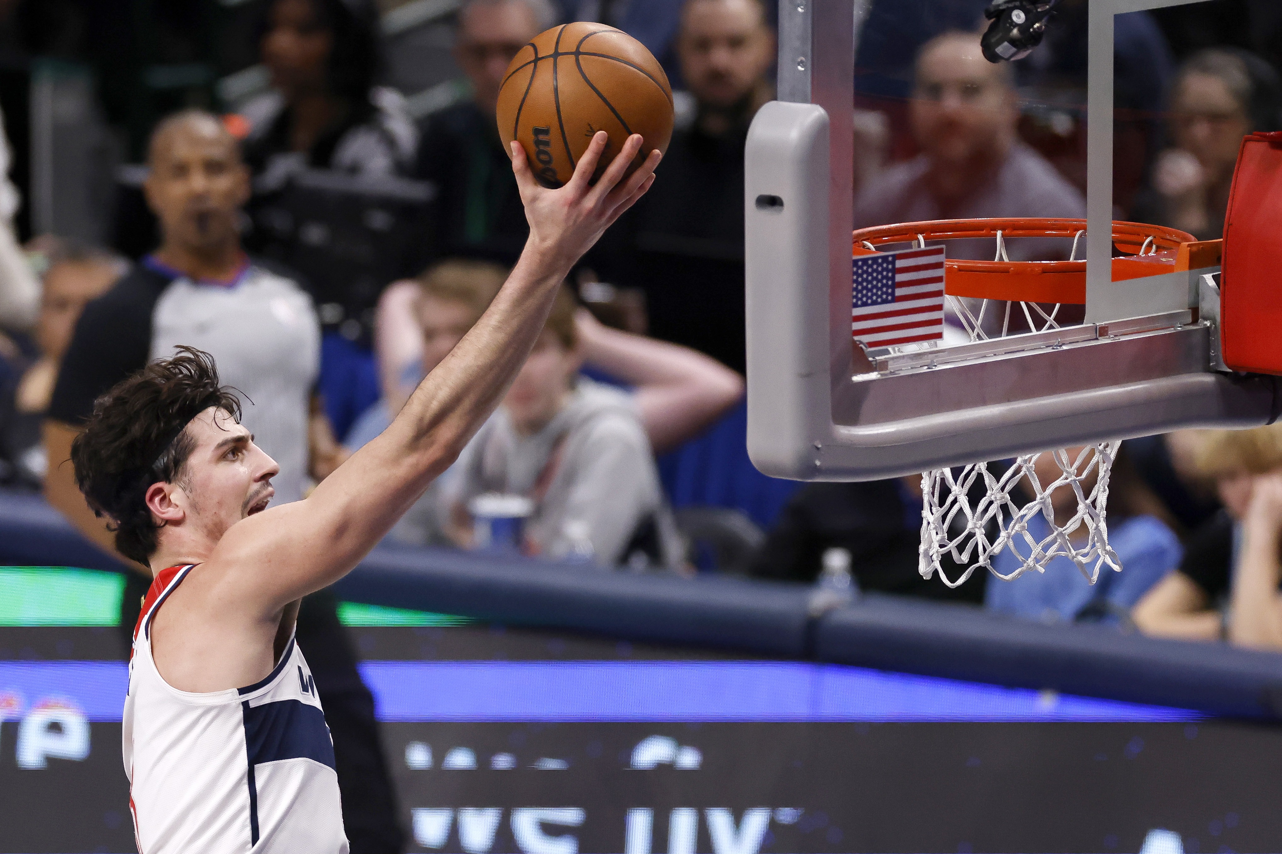 epa11148971 Washington Wizards forward Deni Avdija of Israel makes a shot during the first half of an NBA game between the Dallas Mavericks and the Washington Wizards in Dallas, Texas, USA, 12 February 2024.  EPA-EFE/ADAM DAVIS SHUTTERSTOCK OUT