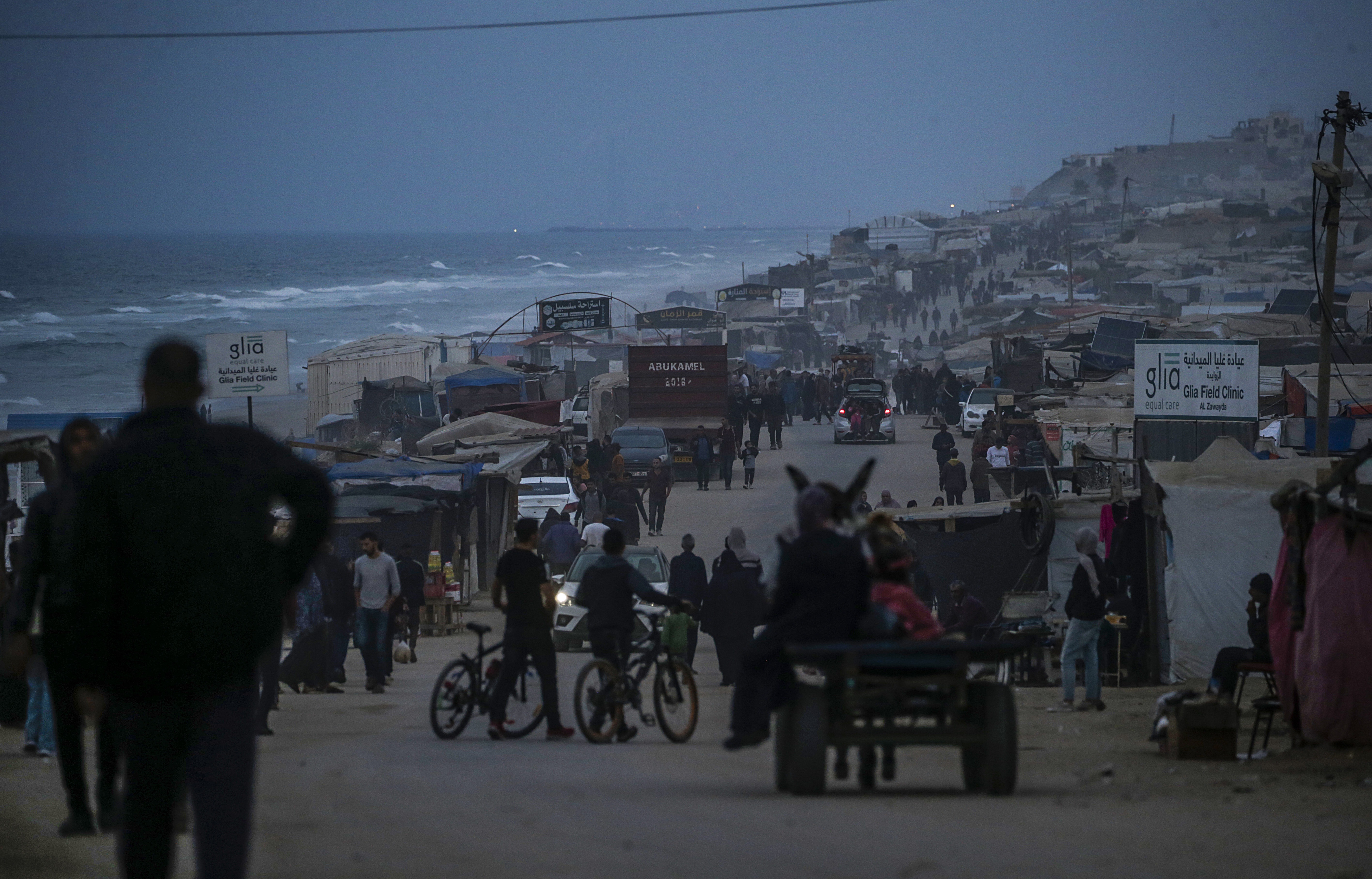 Displaced Palestinians near Al Nuseirat refugee camp, central Gaza