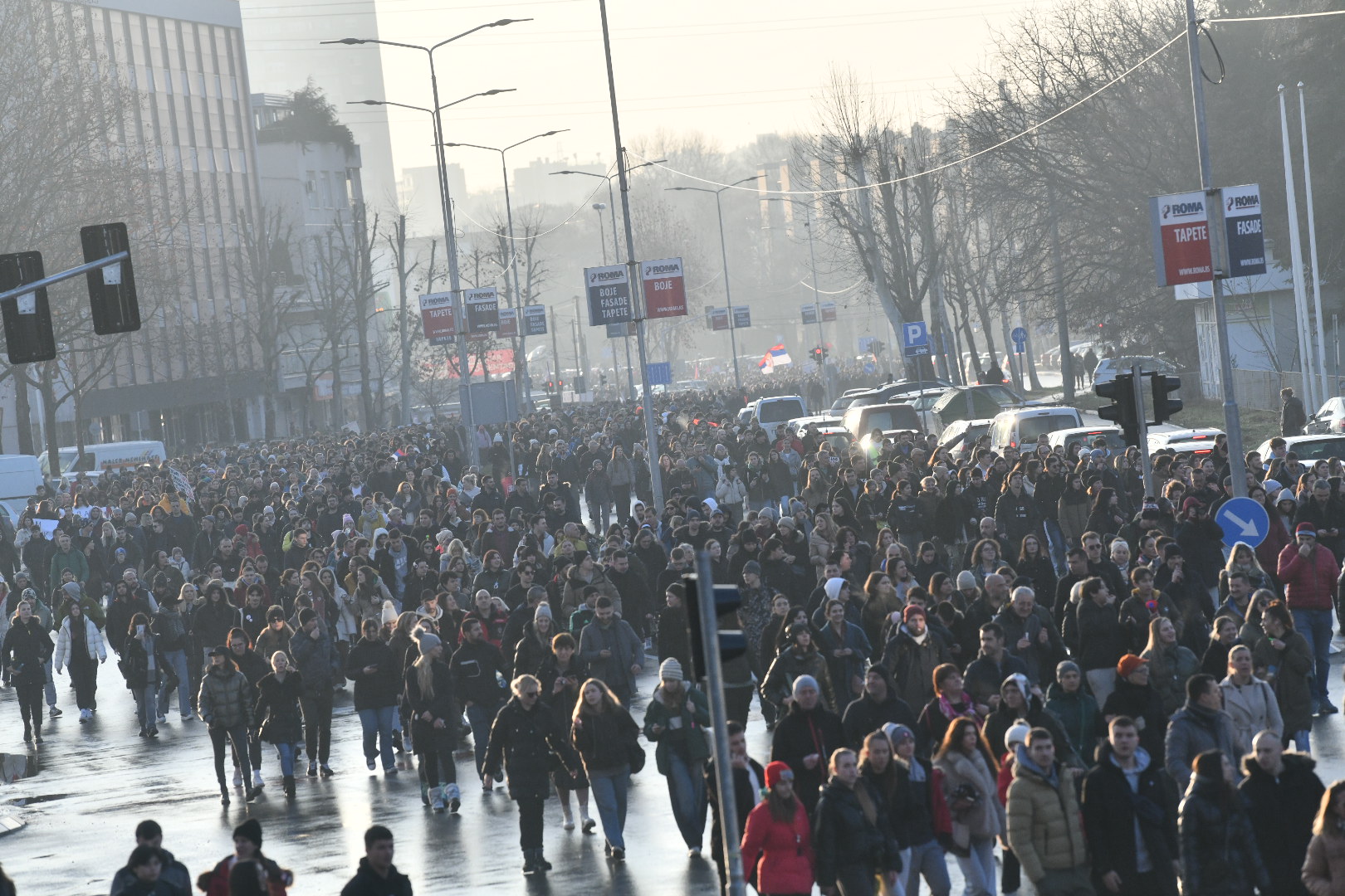 Beograd 24. januar 2025. Generalni štrajk,  Novi Beograd, veliki protest studenata, građana, srednjošlolaca Foto:Vesna Lalić/Nova.rs