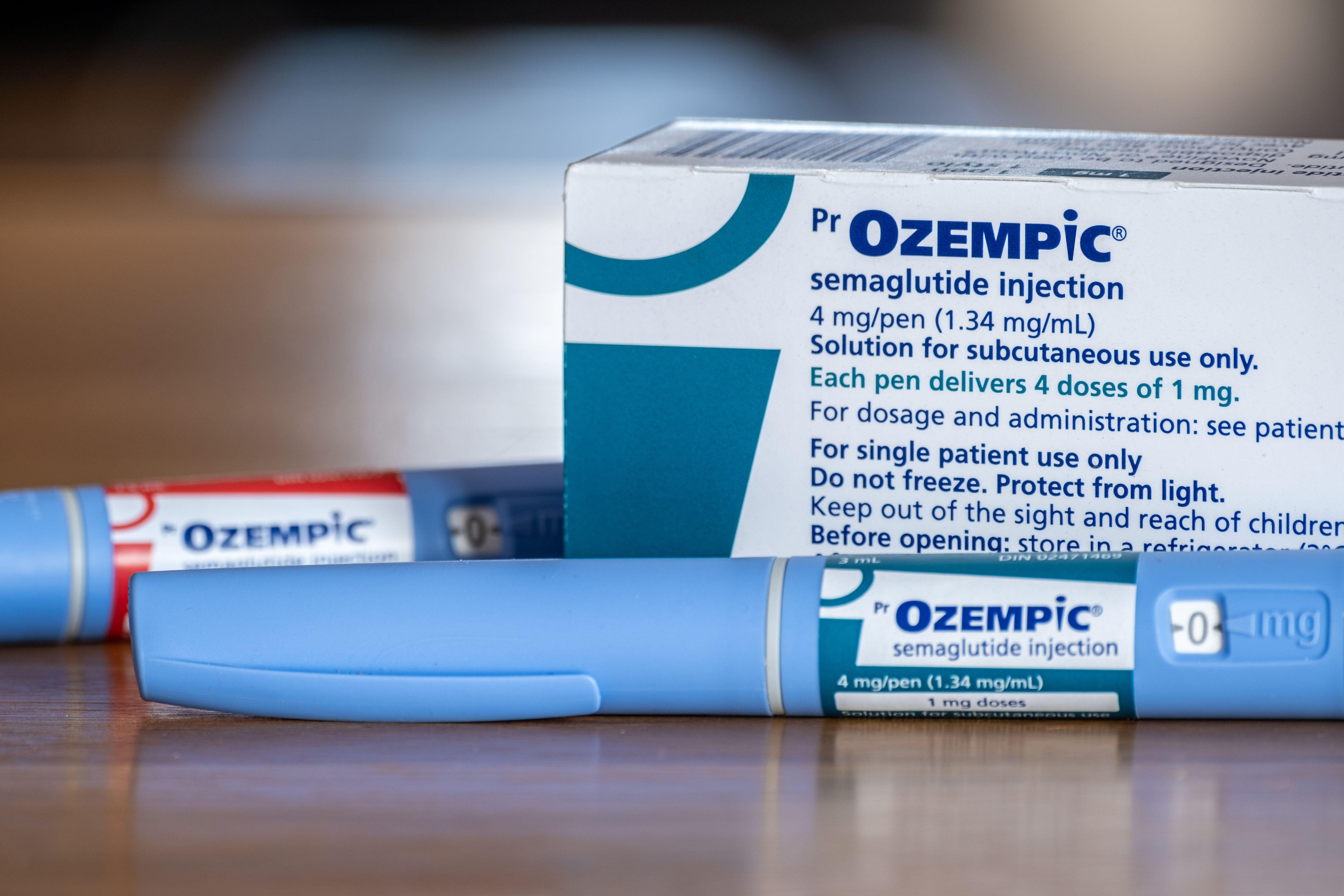 Montreal, CA - 25 November 2023: Ozempic semaglutide injection pens and box. Ozempic is a medication for obesity