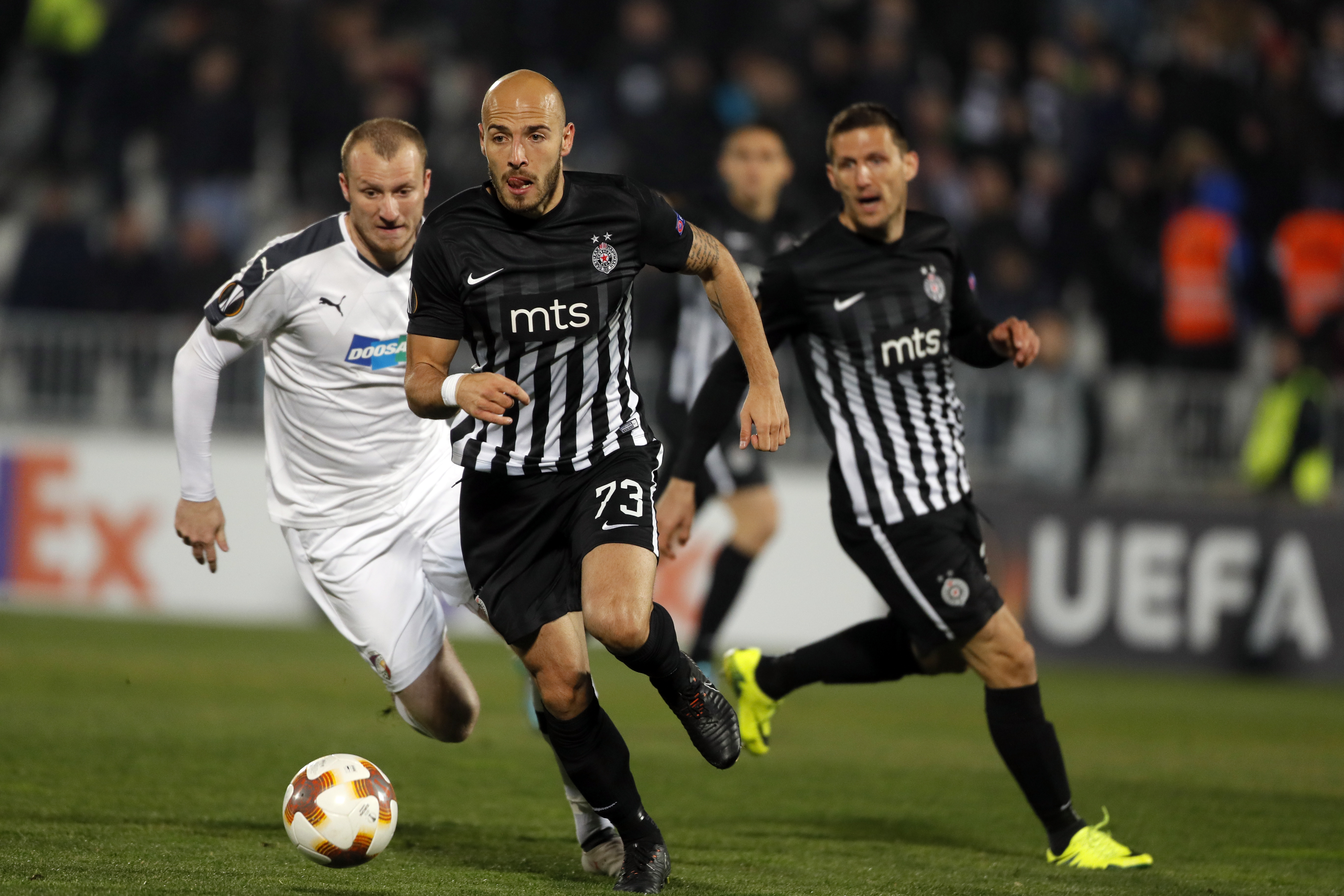 UEFA Europa League round of 32 first leg football match between Partizan and Viktoria Plzenj in Belgrade, Serbia on Feb. 15, 2018. Match ended 1-1