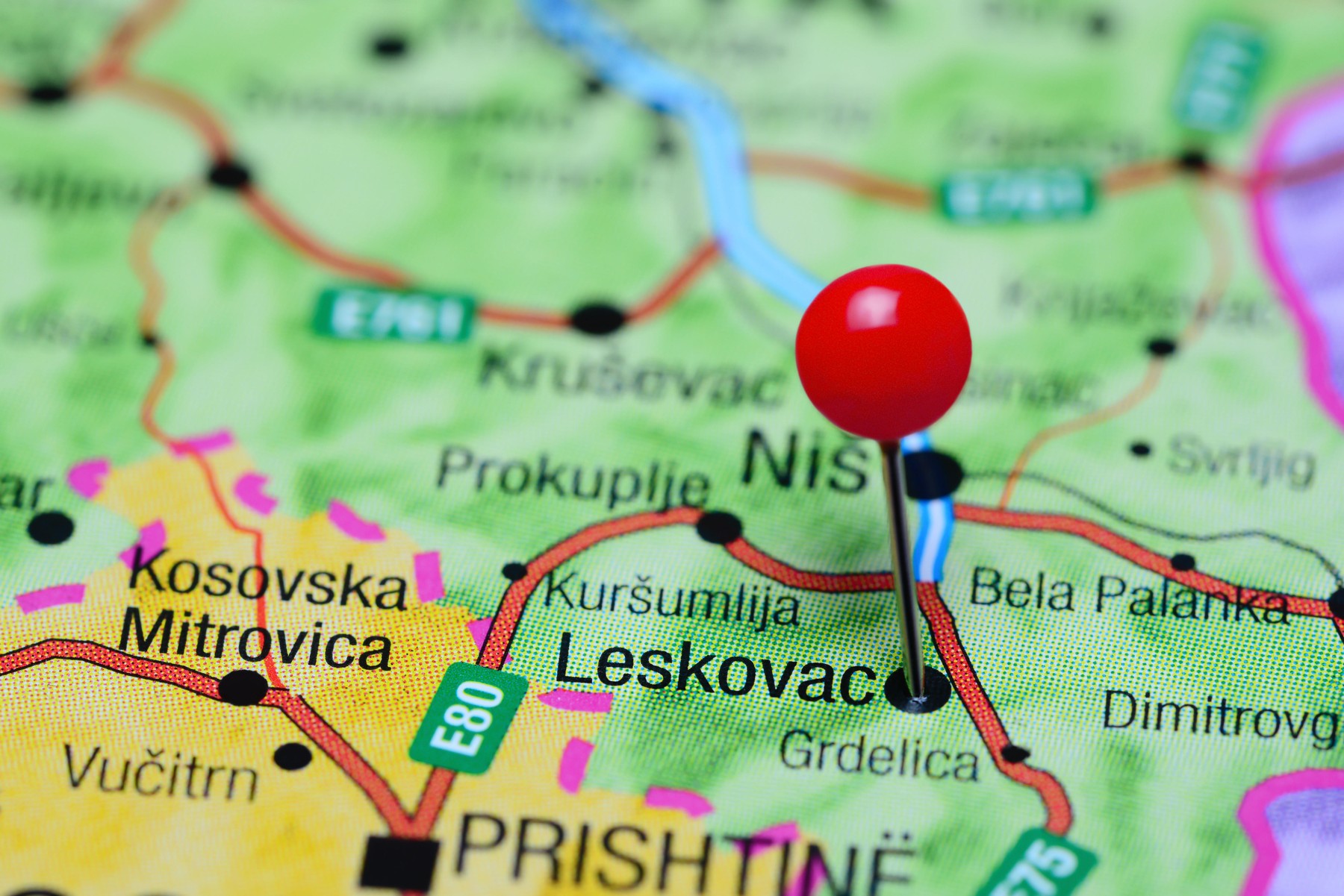 Leskovac pinned on a map of Serbia
