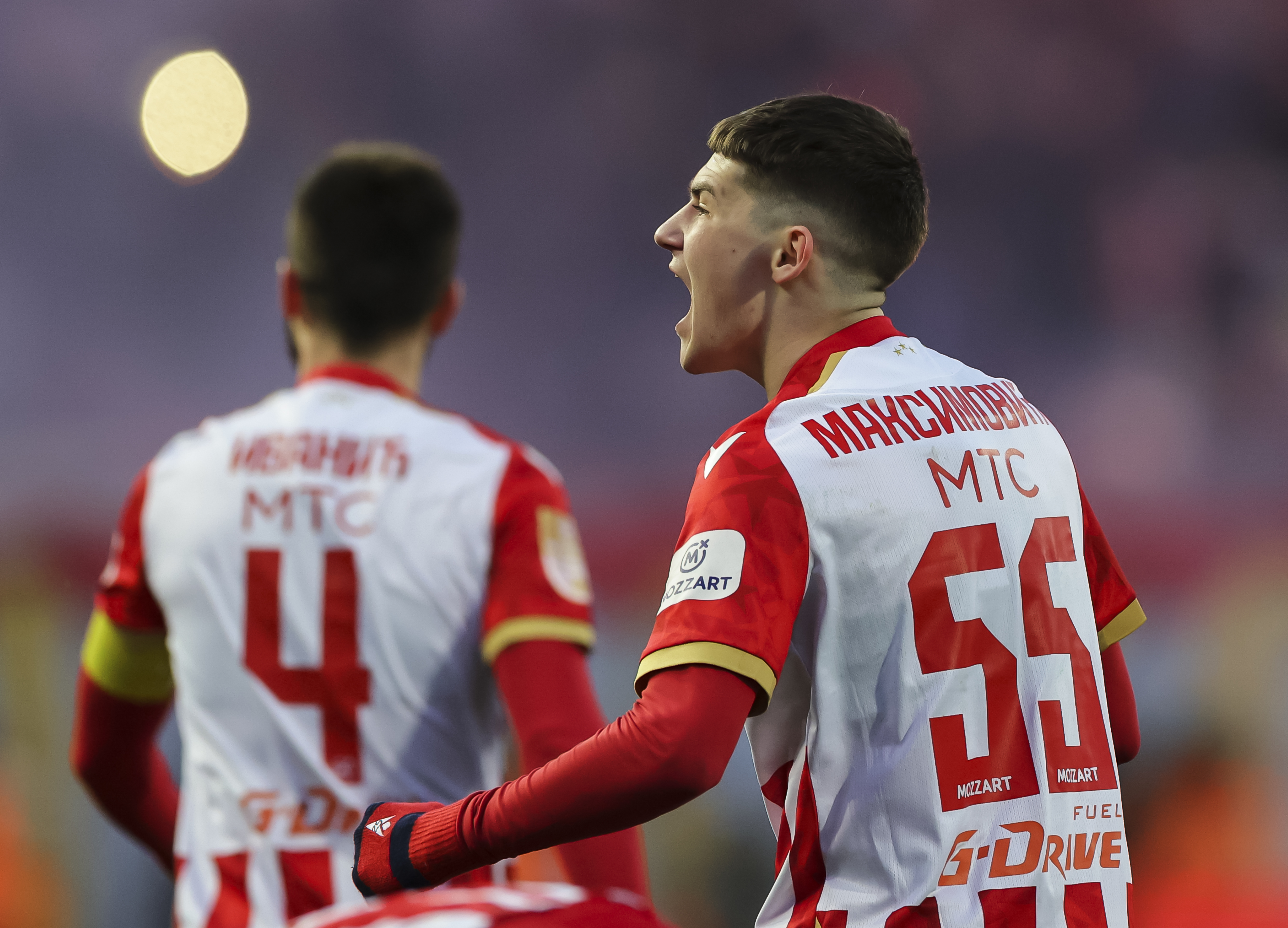 Andrija Maksimovic of Crvena Zvezda celebrates during the Mozzart Super Liga 2024/2025 match between Crvena Zvezda and Partizan at stadium Rajko Mitic on February 22, 2025 in Belgrade, Serbia. (Photo by Srdjan Stevanovic/Starsport.rs ©)