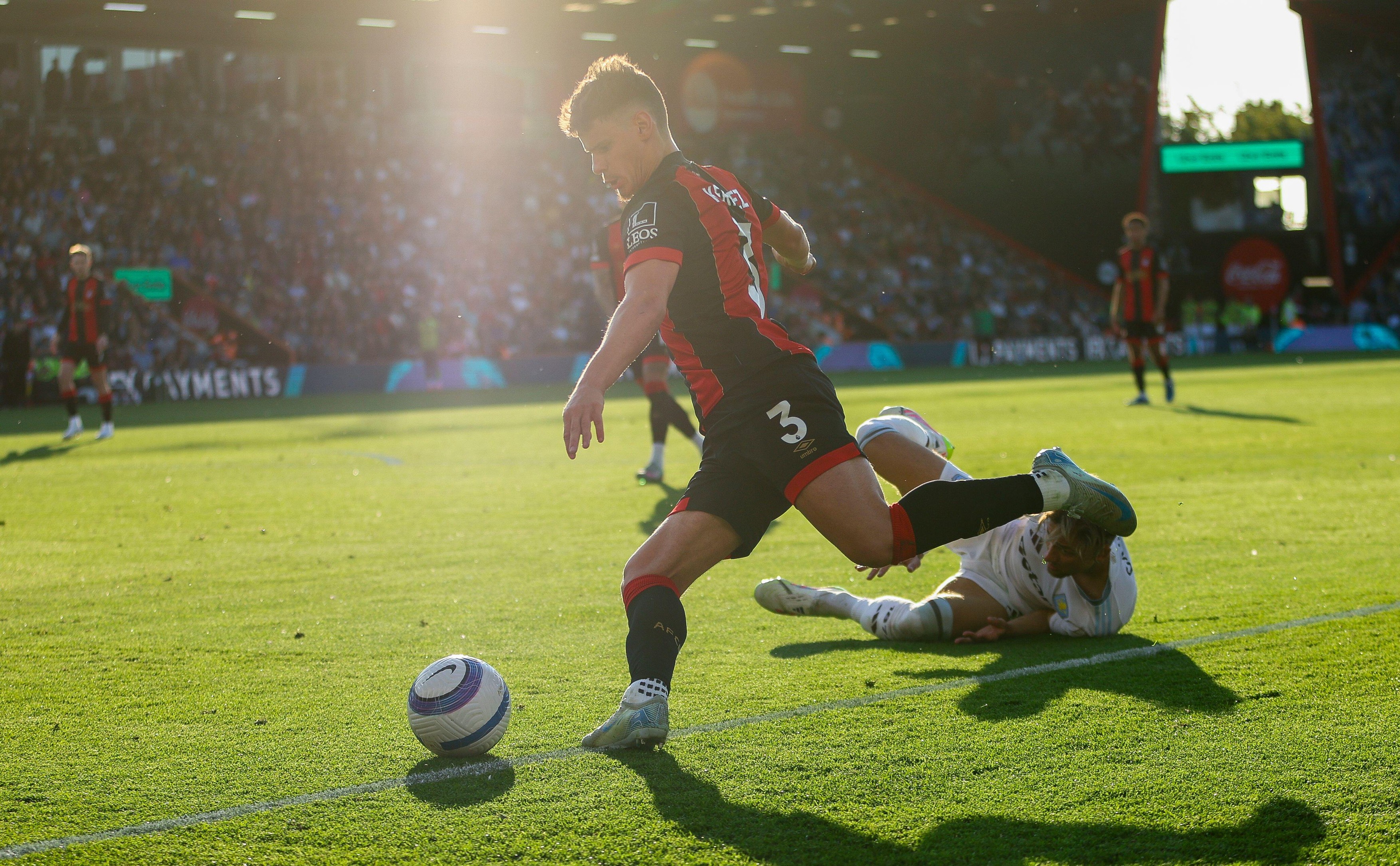 Bournemouth's Milos Kerkez in action during the Premier League match at the Vitality Stadium, Bournemouth. Picture date: Saturday May 10, 2025.