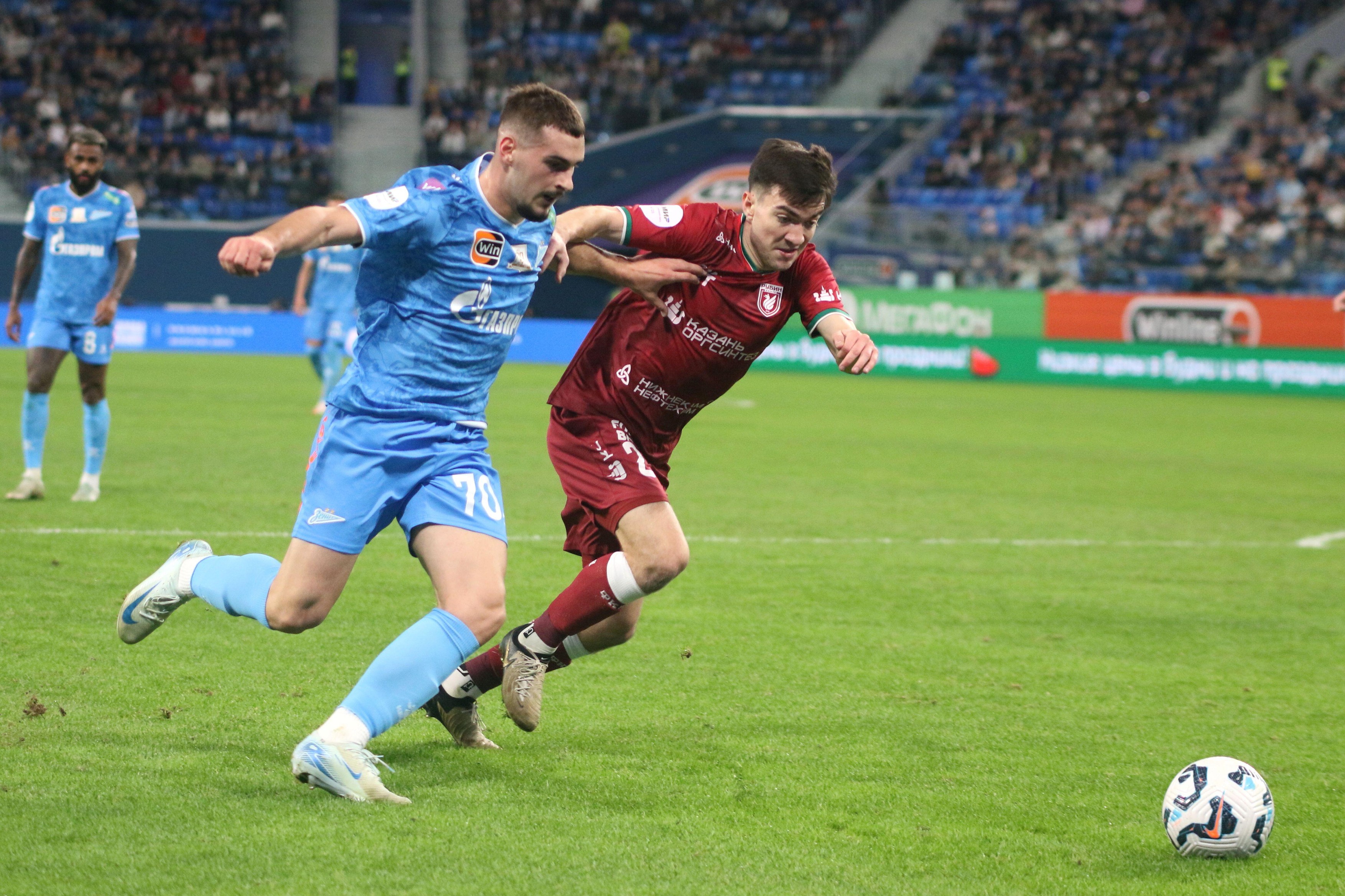 Saint Petersburg, Russia. 30th Mar, 2025. Ognjen Mimovic (70) of Zenit seen in action during the Russian Premier League football match between Zenit Saint Petersburg and Rubin Kazan at Gazprom Arena. Final score; Zenit 4:0 Rubin. Credit: SOPA Images Limit