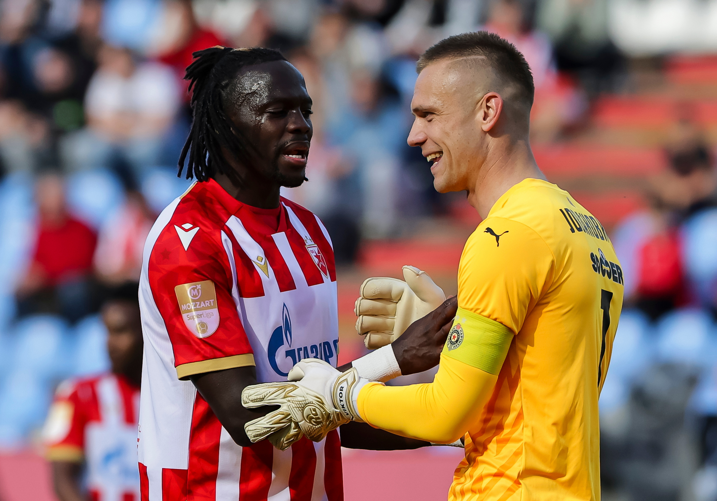 during the Mozzart Super Liga 2024/2025 Playoff match between Crvena Zvezda and Partizan at stadium Rajko Mitic on April 12, 2025 in Belgrade, Serbia. (Photo by Srdjan Stevanovic/Starsport.rs ©)