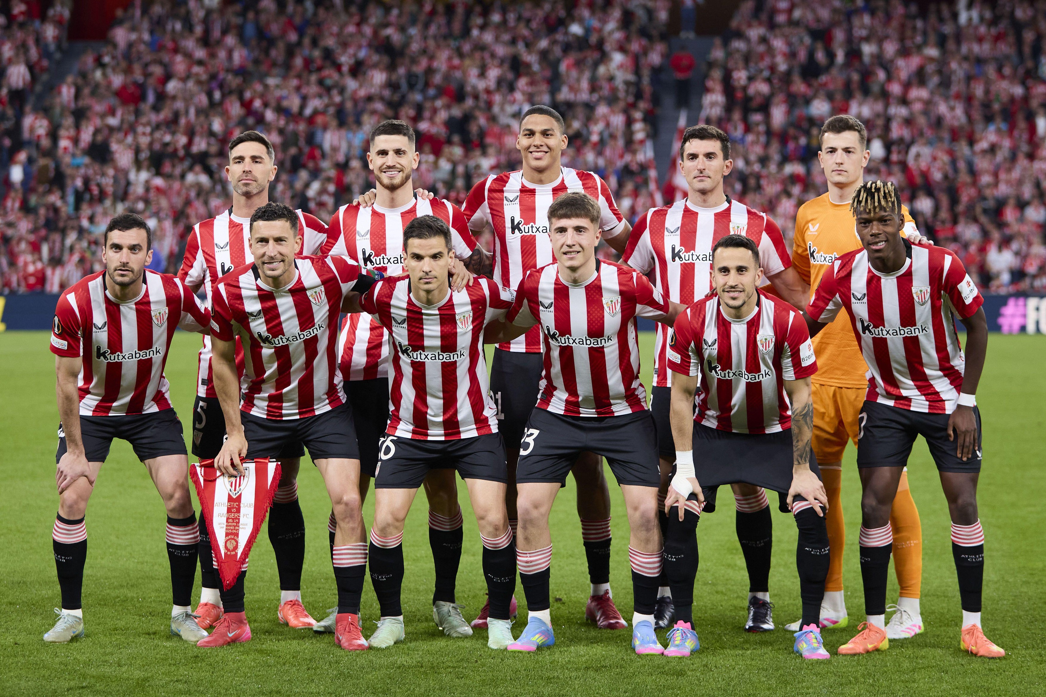 Team of Athletic Club during the UEFA Europa League, Quarter-finals, 2nd leg football match between Athletic Club and Rangers FC on 17 April 2025 at San Mames stadium in Bilbao, Spain