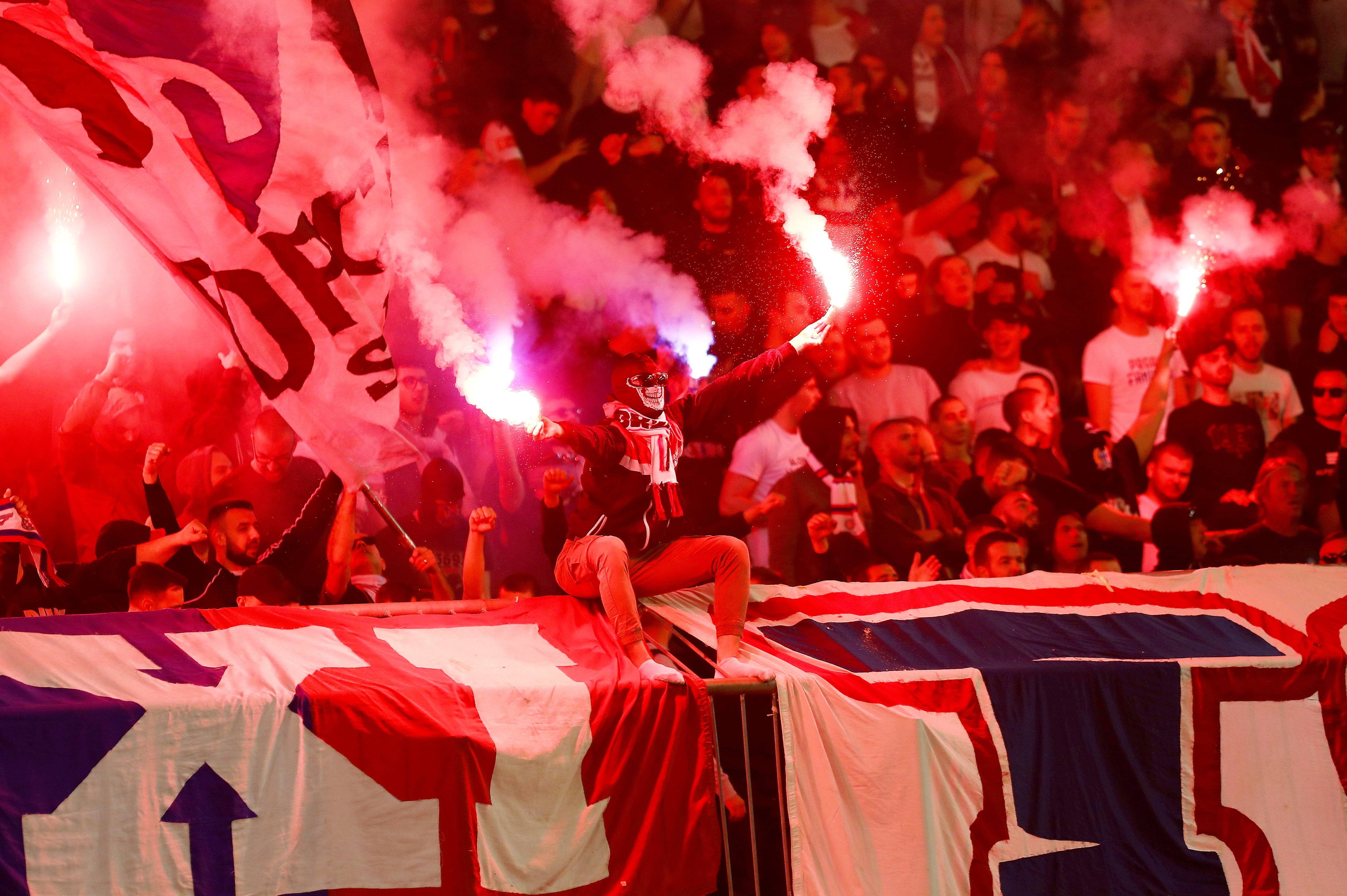 Croatia, Split, 030424. Stadium Poljud. SuperSport Croatian Football Cup semi-final match, HNK Hajduk - GNK Dinamo. In t