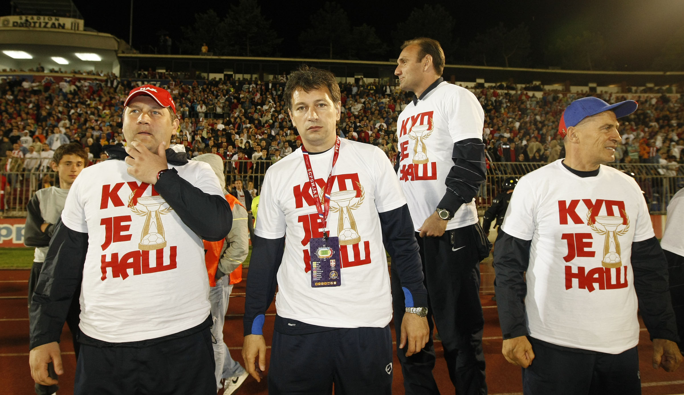 Fudbal, Lav Kup Srbije, sezona 2009/2010.Finale.Crvena Zvezda Vs. Vojvodina.from left, Srdjan Maksimovic, Dragan Spasic, Nebojsa Milosevic and Mihajlo Bata Radulovic.Beograd, 05.05.2010..foto: Srdjan Stevanovic/Starsportphoto ©