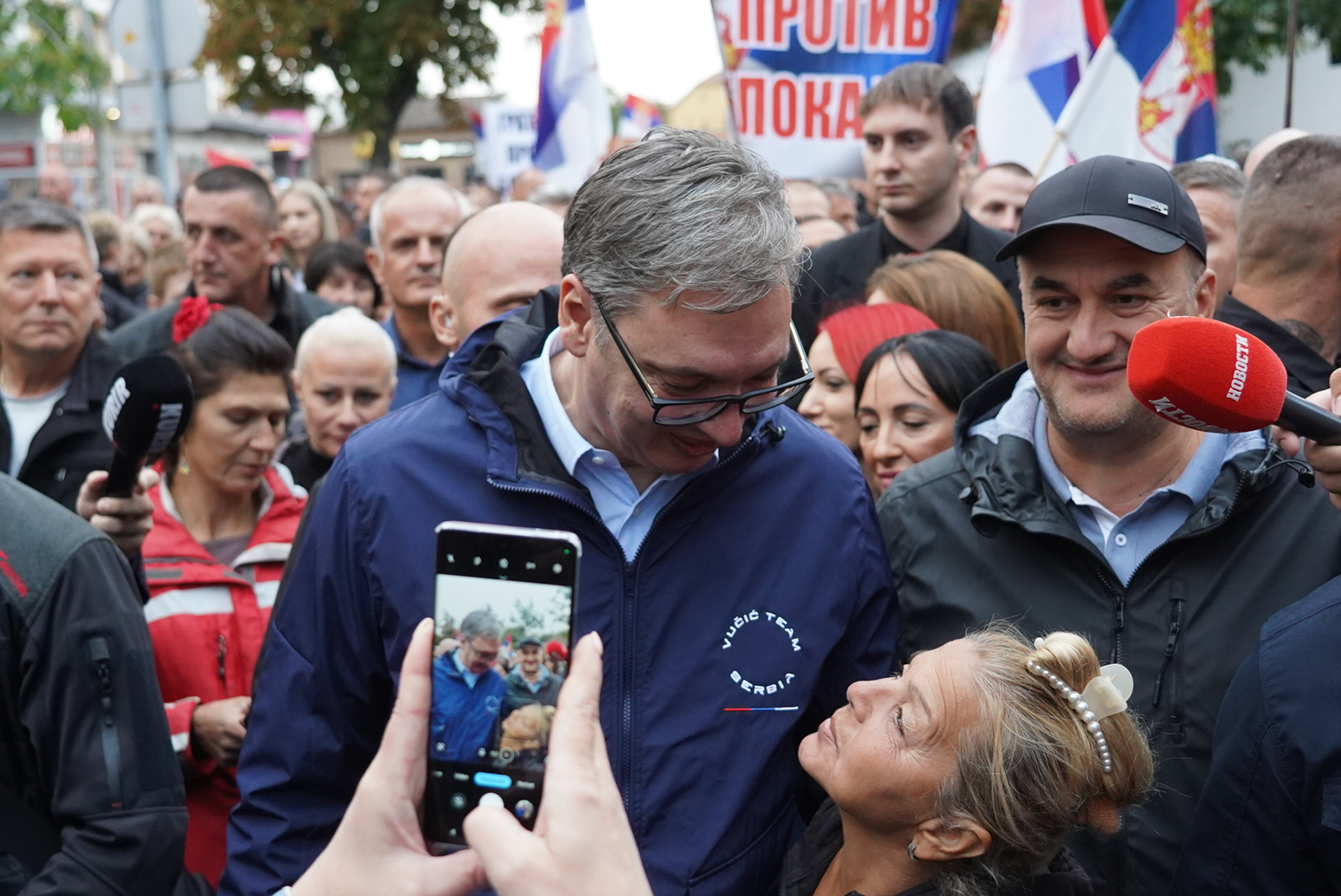 The Center for Democratic Stability organized a rally in Obrenovac called "Citizens Against Violence and Blockades," and the gathering was joined by the President of the Republic of Serbia, Aleksandar Vucic.