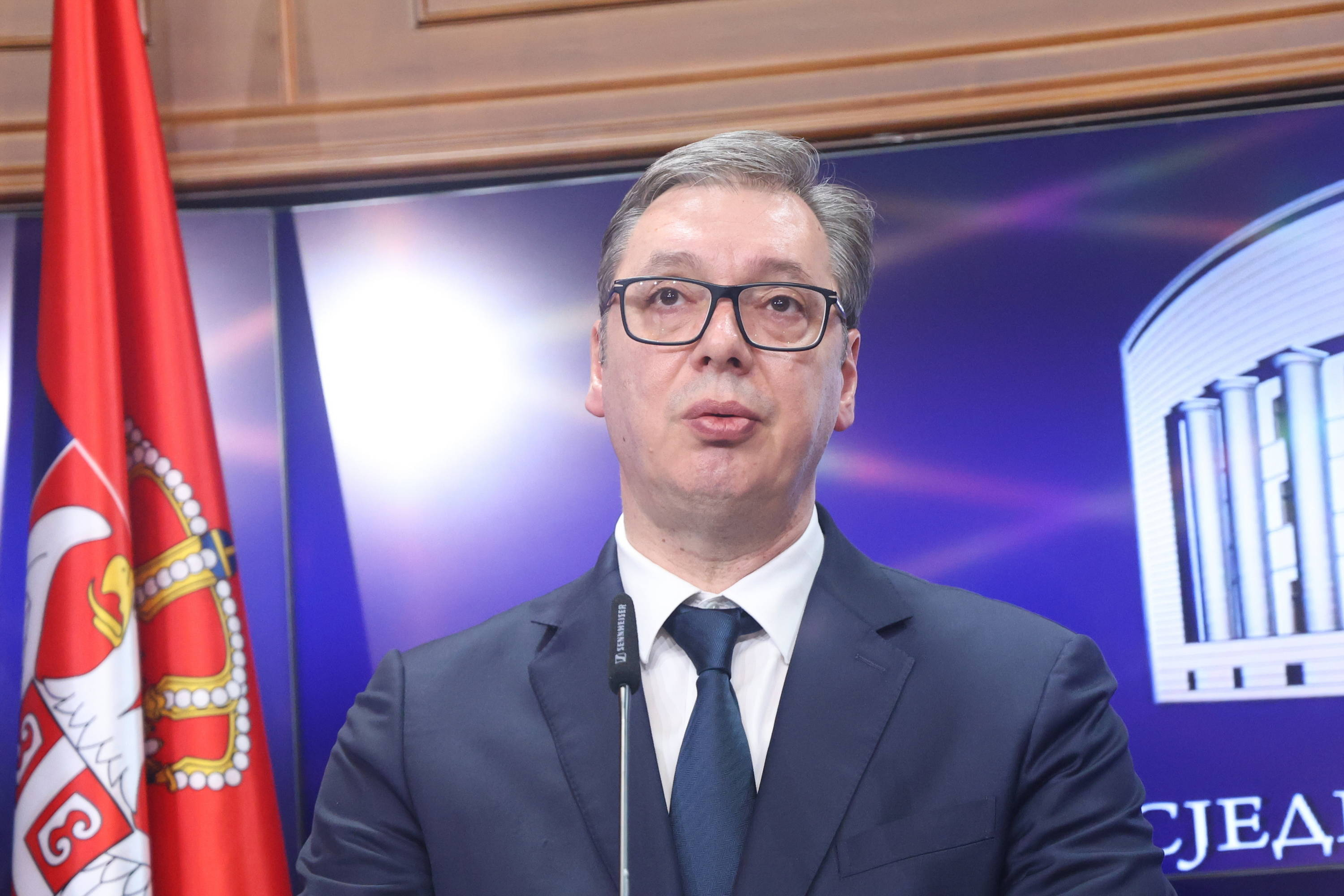 The press conference of the President of the Republic of Srpska Milorad Dodik and the President of the Republic of Serbia Aleksandar Vucic was held at the Palace of the Republic in Banja Luka.