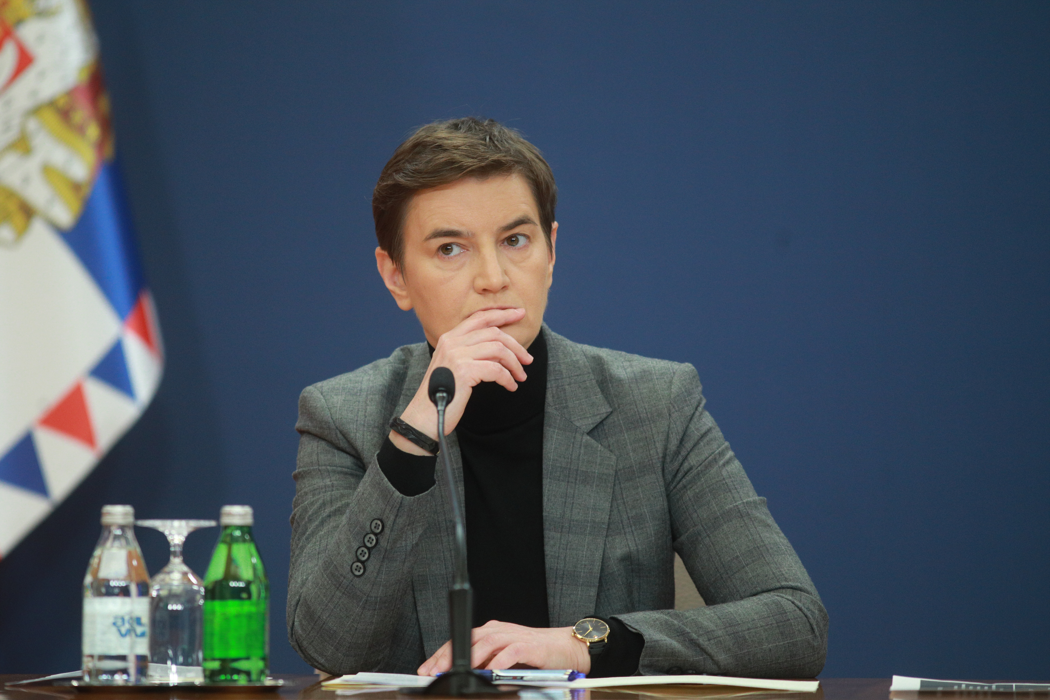 The President of the Republic of Serbia Aleksandar Vucic addressed the public with the Prime Minister of the Republic of Serbia Milos Vucevic and the Speaker of the National Assembly of the Republic of Serbia Ana Brnabic at the Palace of Serbia.