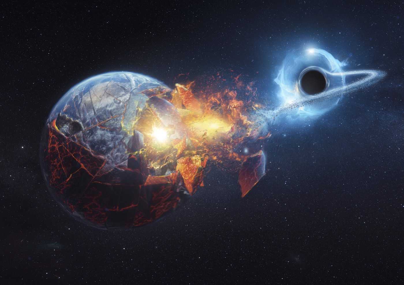 Black hole destroying the Earth, illustration