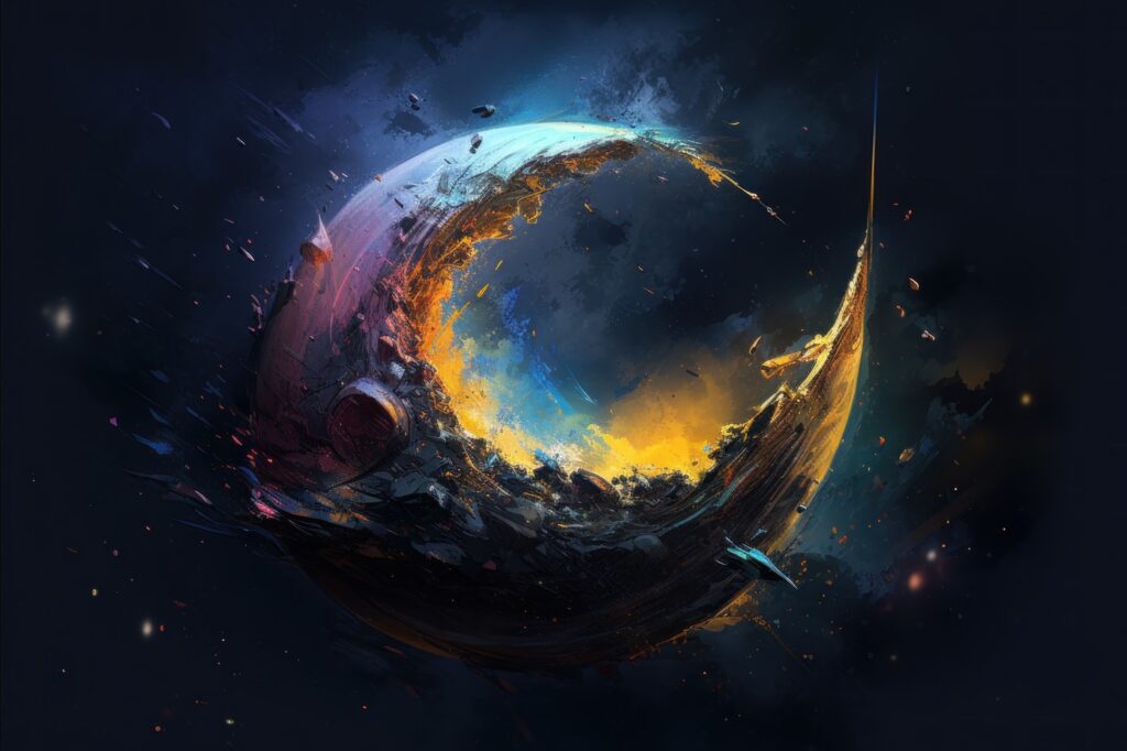 Crescent fantasy planet moon. Dream horizon. Generate Ai,Image: 836499943, License: Royalty-free, Restrictions: , Model Release: no, Credit line: Ivan Ryabokon / Panthermedia / Profimedia