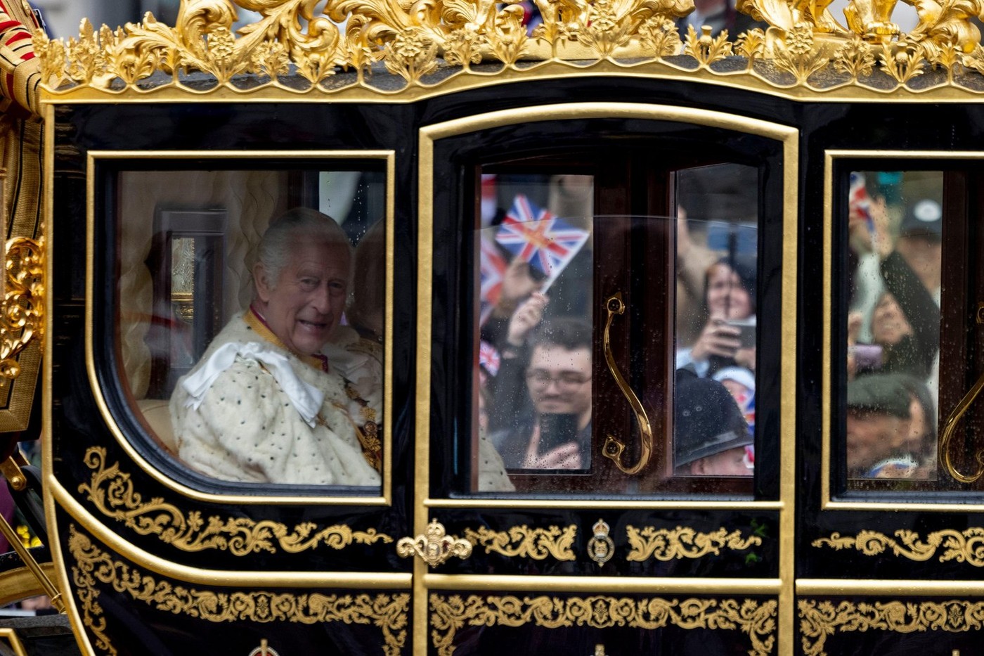 King Charles III is seen in a carriage on the way to the coronation service taking place at Westminster Abbey. Charles acceded to the throne on 8 September 2022, upon the death of his mother, her late Queen Elizabeth II. The coronation of King Charles III