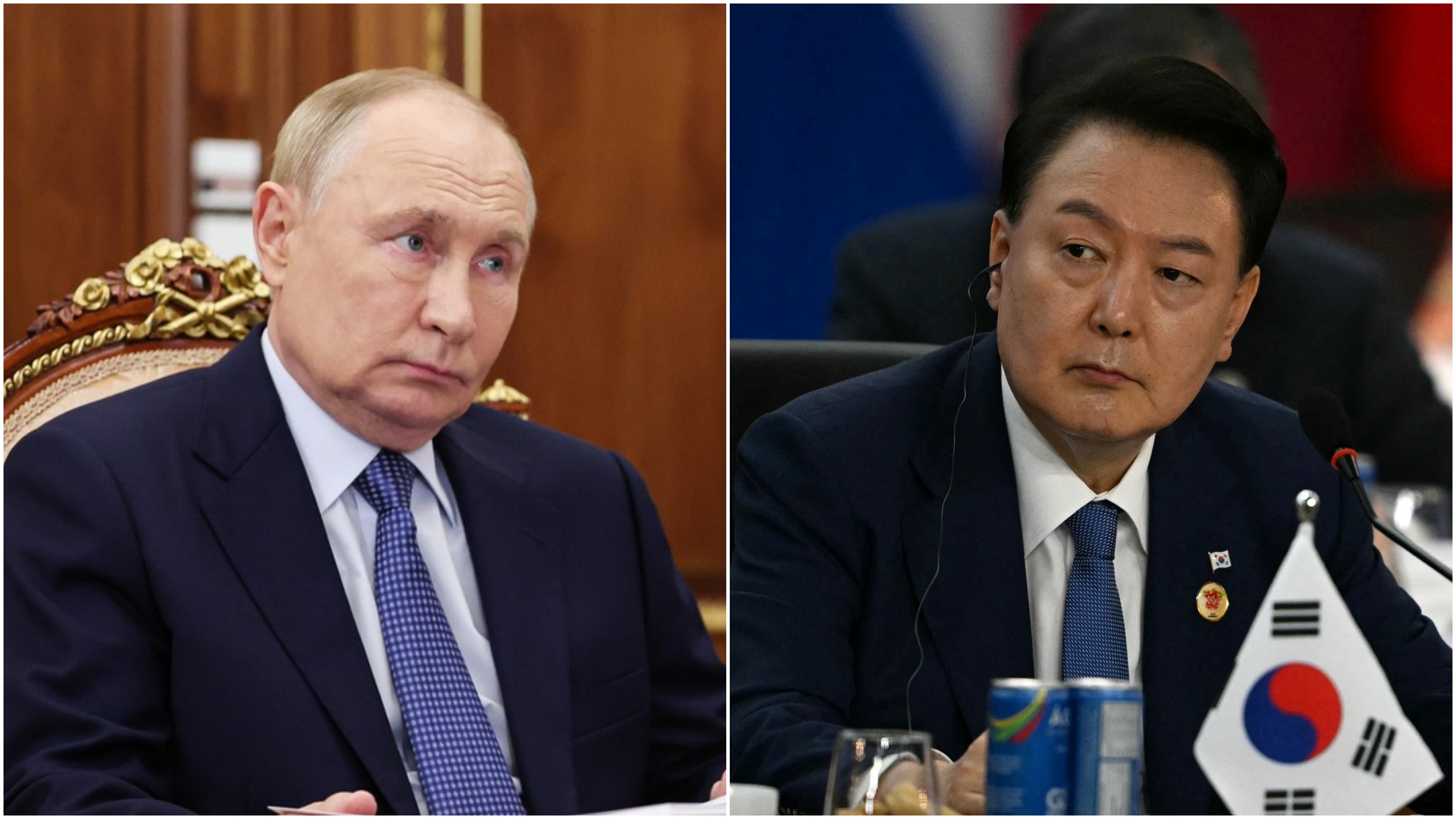 Vladimir Putin i Jun Suk Jeol, kombo Foto: Vyacheslav Prokofyev / Sputnik / Mauro PIMENTEL / AFP / Profimedia