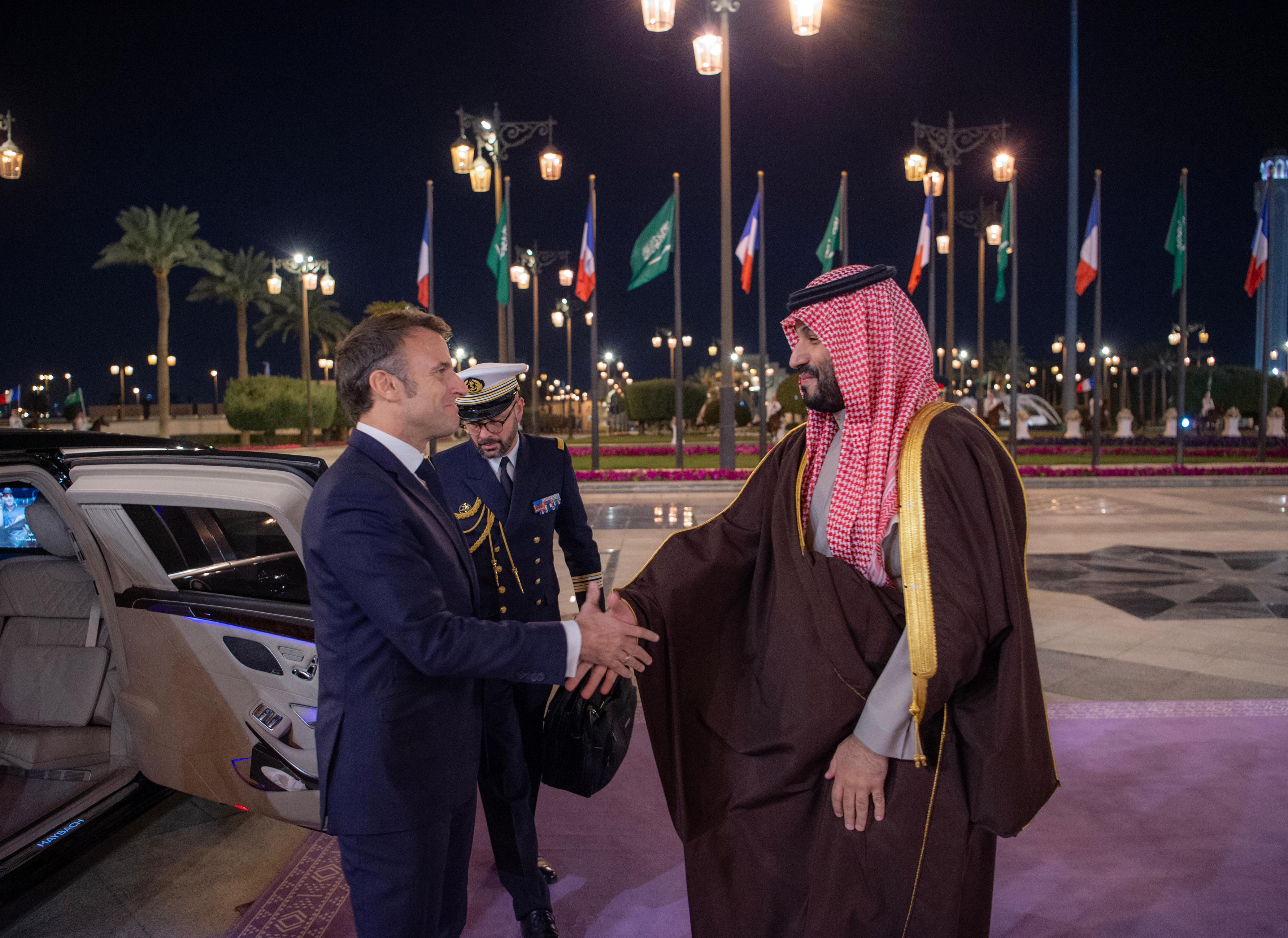 Saudi CP Mohammed bin Salman receives French President Macron in Riyadh