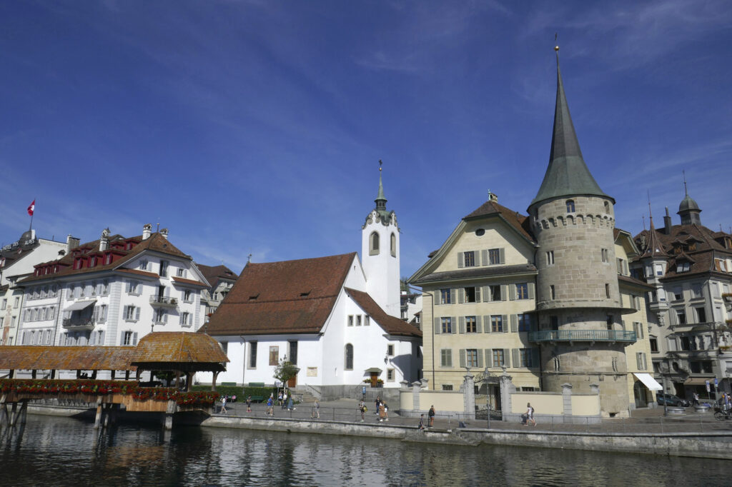 St Peter's Chapel and Zurgilgen House with tower in Lucerne,Image: 905491786, License: Rights-managed, Restrictions: , Model Release: no, Credit line: Babett Paul - Babetts Bildergalerie / imageBROKER / Profimedia