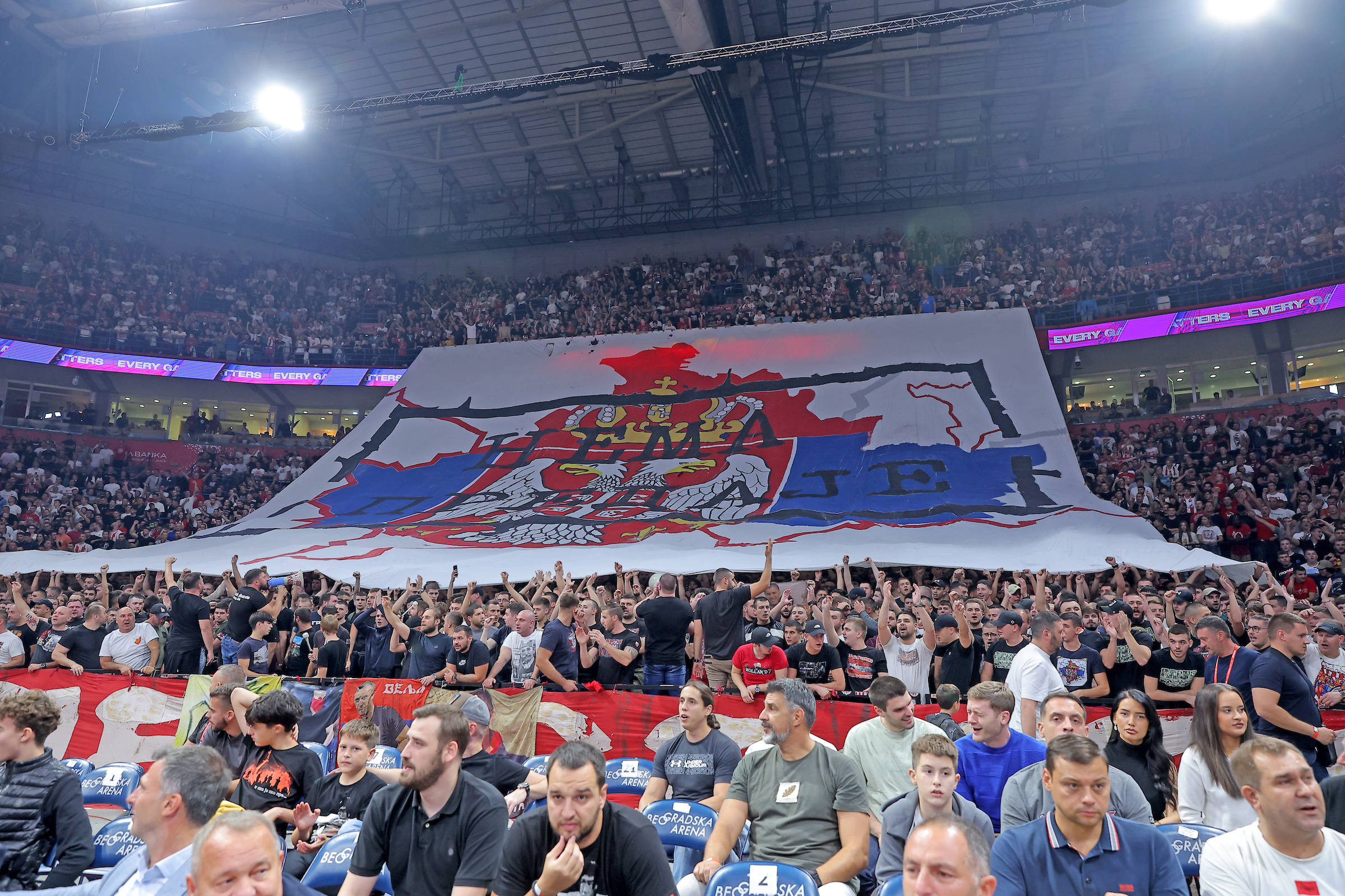 Crvena Zvezda's vies with Baskonia's during round 2 Euroleague basketball match between Crvena Zvezda and Baskonia Vitoria-Gasteiz in Belgrade Serbia on Oct. 9. 2024.