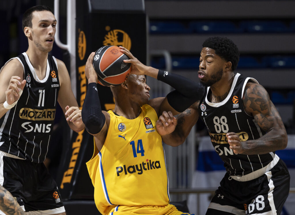 during the 2024/2025 Turkish Airlines EuroLeague match between Maccabi Playtika Tel Aviv v Partizan Mozzart Bet Belgrade at Aleksandar Nikolic hall on October 17, 2024 in Belgrade, Serbia. (Photo by Srdjan Stevanovic/Starsport.rs ©)