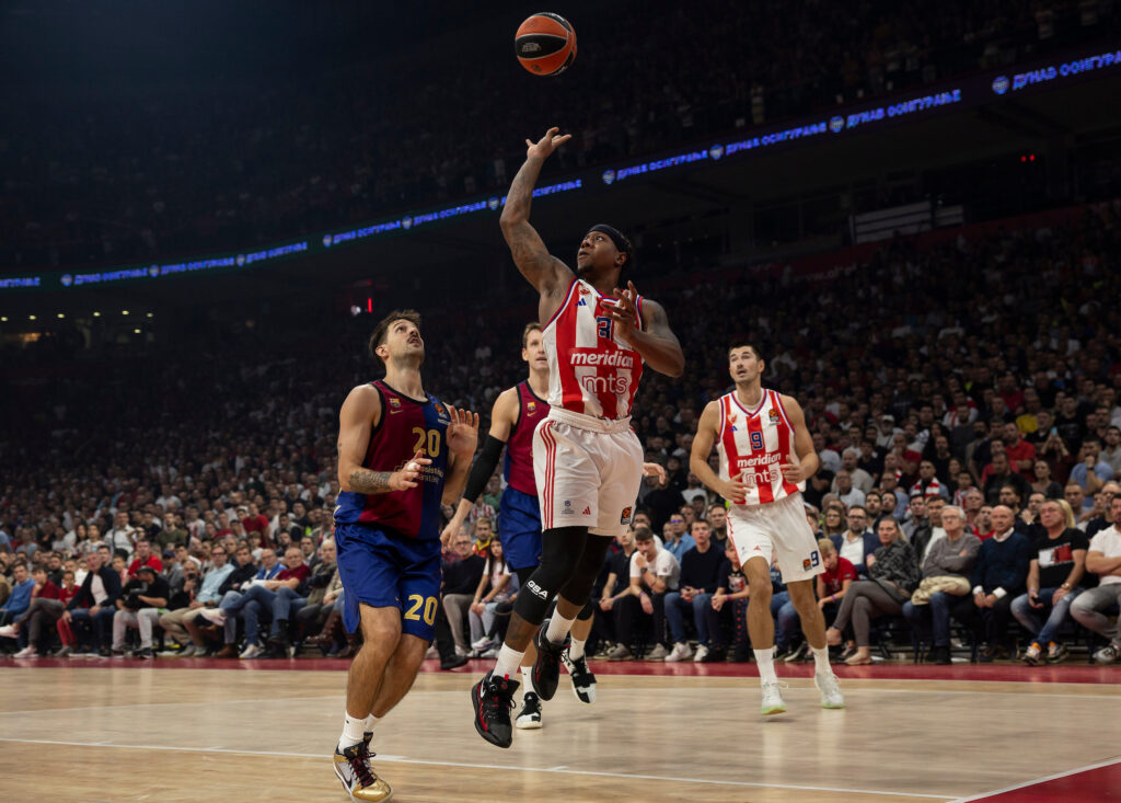 during the 2024/2025 Turkish Airlines EuroLeague match between Crvena Zvezda Meridianbet Belgrade v FC Barcelona - Turkish Airlines EuroLeague Gasteiz at Belgrade Arena on October  18, 2024 in Belgrade, Serbia. (Photo by Vatroslav Hladny/Starsport.rs ©)