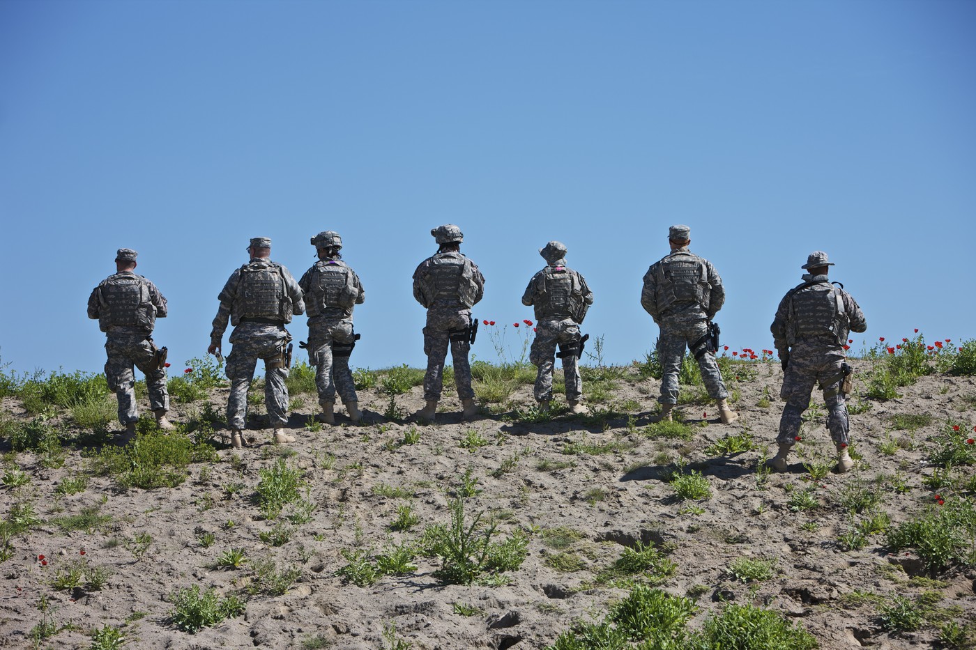 U.S. soldiers looking over the side of the Konduz RTC Range, Afghanistan.