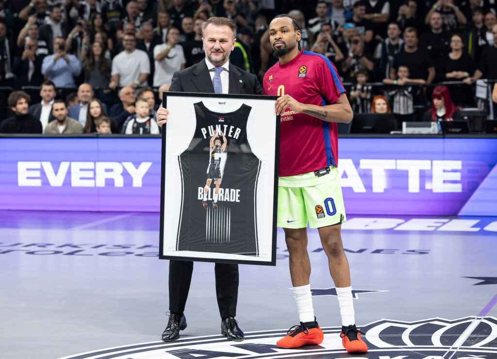 during the 2024/2025 Turkish Airlines EuroLeague Round 9 match between Partizan Mozzart Bet Belgrade v Barcelona - Turkish Airlines EuroLeague at Belgrade Arena on November 13, 2024 in Belgrade, Serbia. (Photo by Srdjan Stevanovic/Starsport.rs ©)