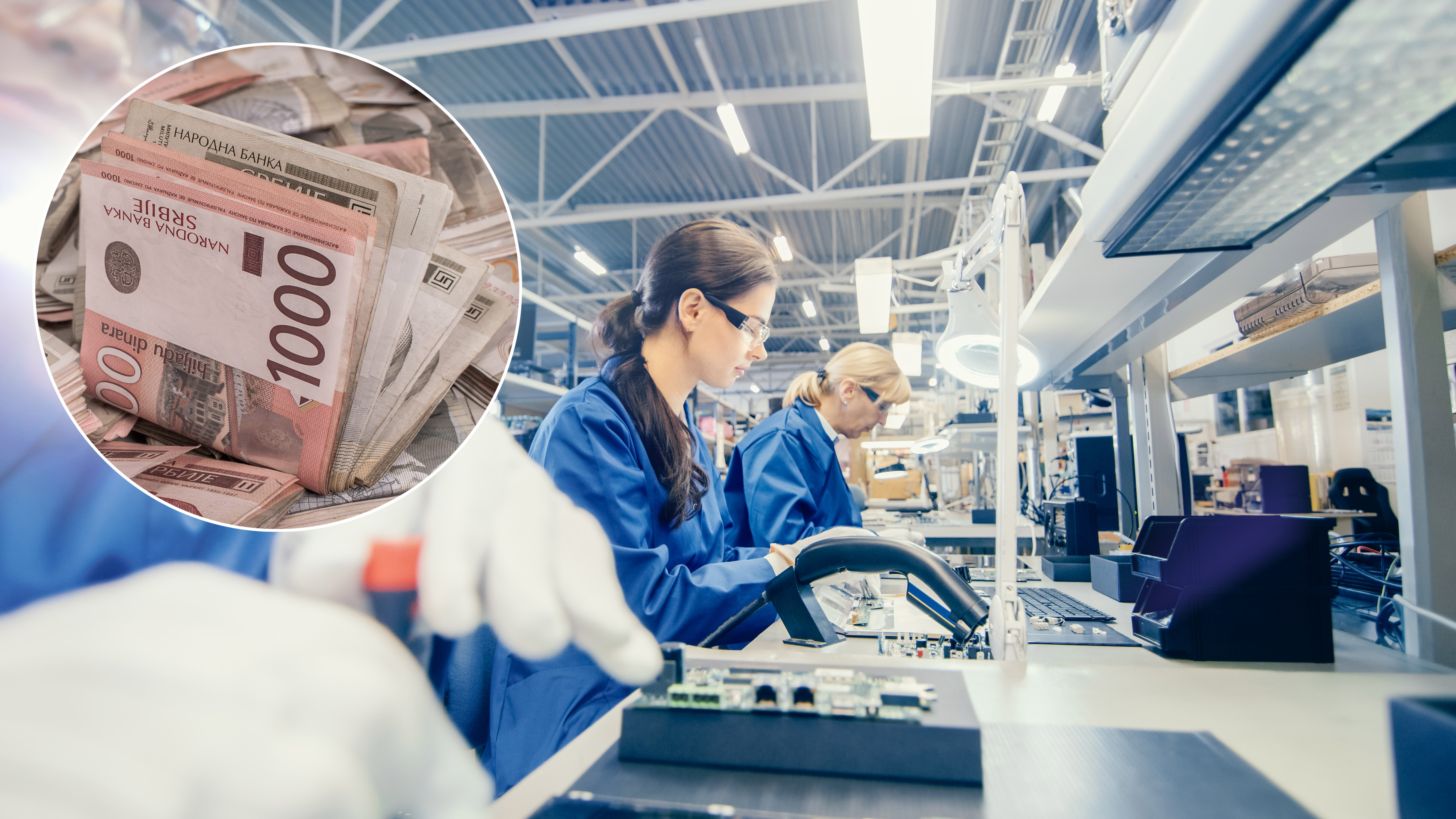 Female,Electronics,Factory,Worker,In,Blue,Work,Coat,And,Protective