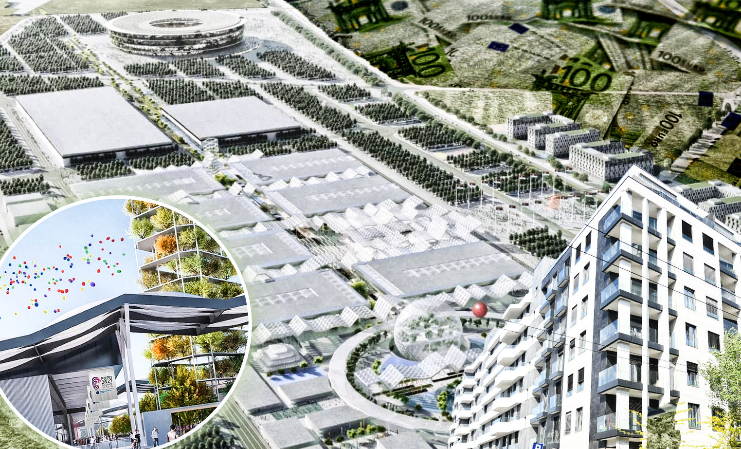 dajte mi pls surčin, onaj prikaz kako će izgledati expo, nacionalni stadion, neke nekretnine i pare