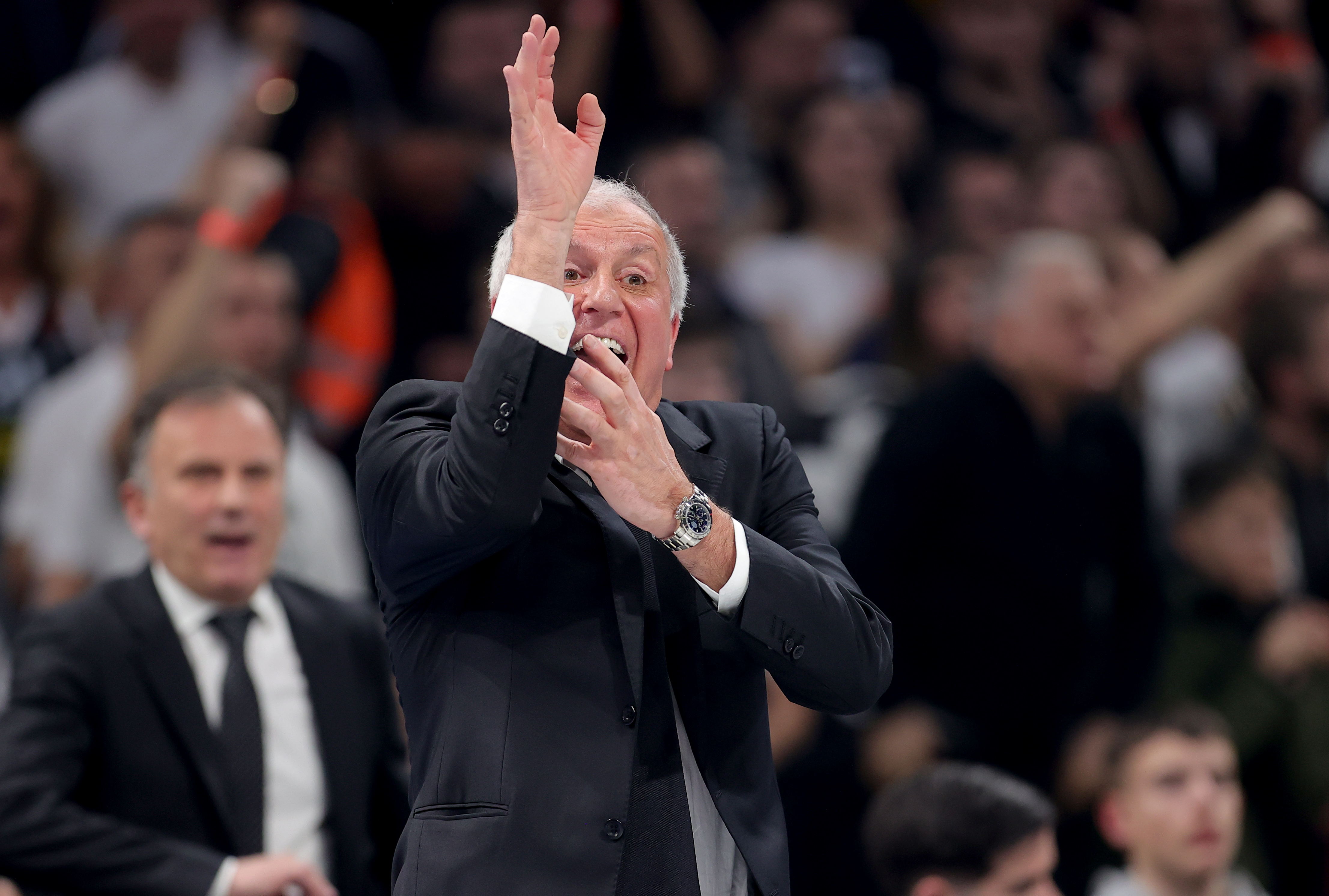 Partizan's head coach Zeljko Obradovic gestures during regular season round 30 Euroleague basketball match between Partizan and Baskonia in Belgrade, Serbia on March 19, 2024.
 (credit image &amp; photo: Pedja Milosavljevic / STARSPORT)
