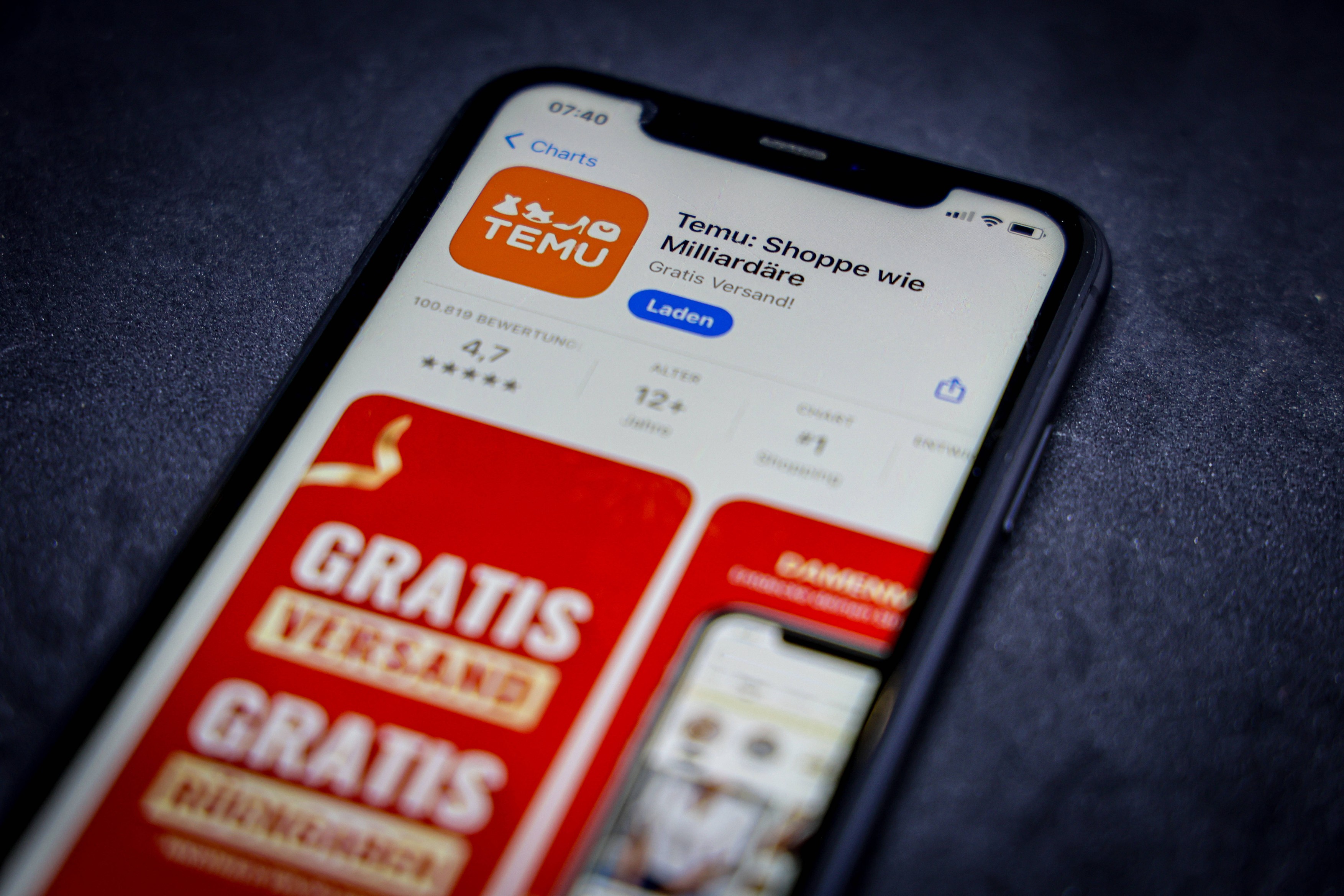 Apple App Store auf einem iPhone. Apps-Charts (gratis) - Temu: Shoppe wie die Milliardäre // 09.09..2024 *** Apple App S