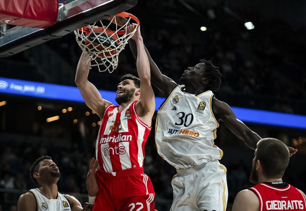 during the 2023/2024 Turkish Airlines EuroLeague match between Real Madrid and Crvena Zvezda at Wizink Center on March 29, 2024 in Madrid, Spain. (Photo by Nikola Gligic/Starsport.rs ©)