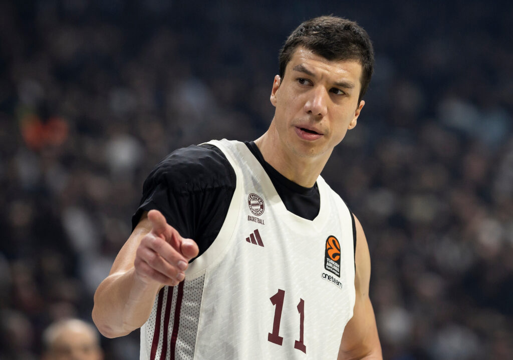 during the 2023/2024 Turkish Airlines EuroLeague match between Partizan Mozzart Bet Belgrade and Bayern Munich at Stark Arena on February 08, 2024 in Belgrade, Serbia. (Photo by Srdjan Stevanovic/Starsport.rs ©)
