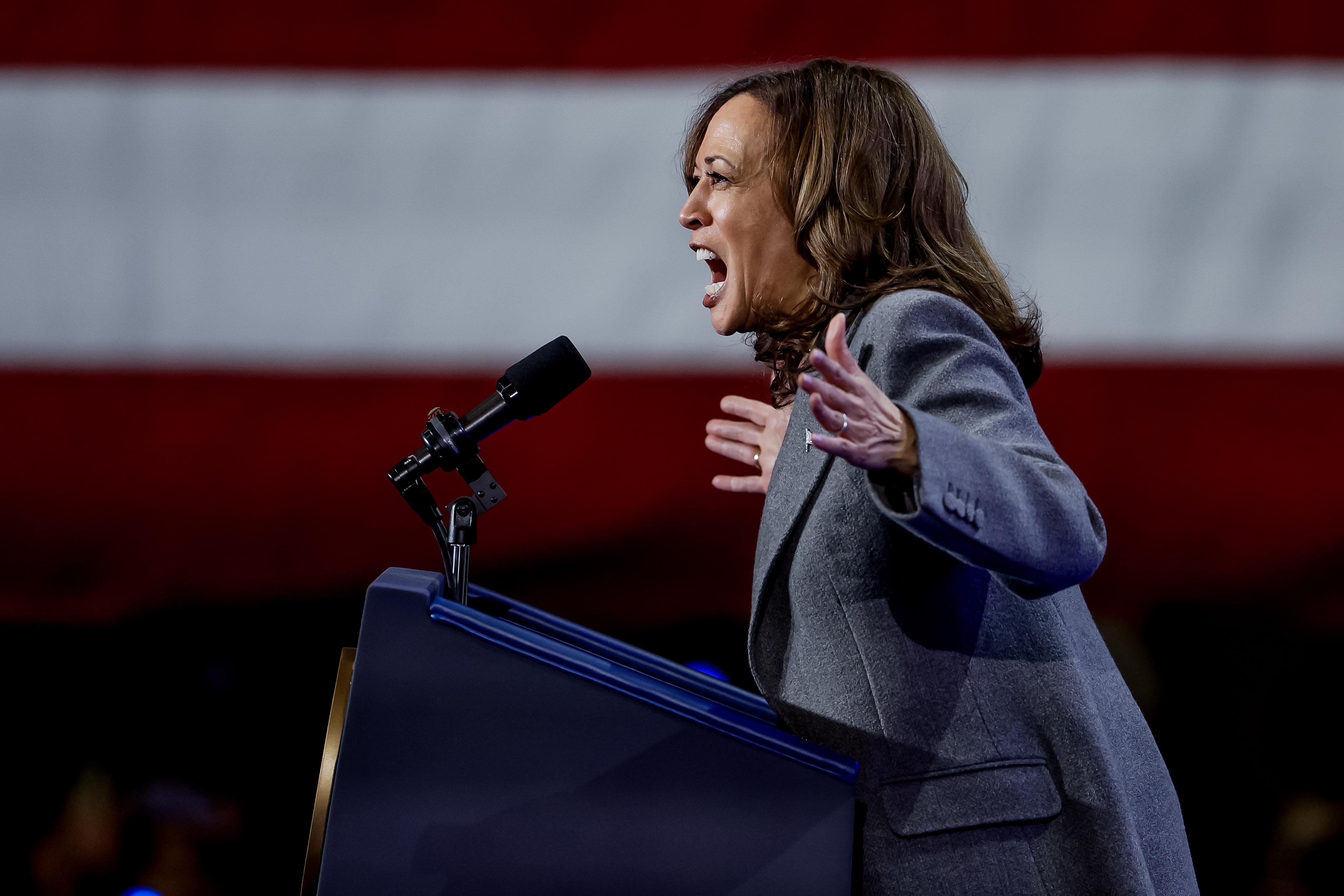 US Vice President and Democratic presidential nominee Kamala Harris campaigns in Atlanta, Georgia