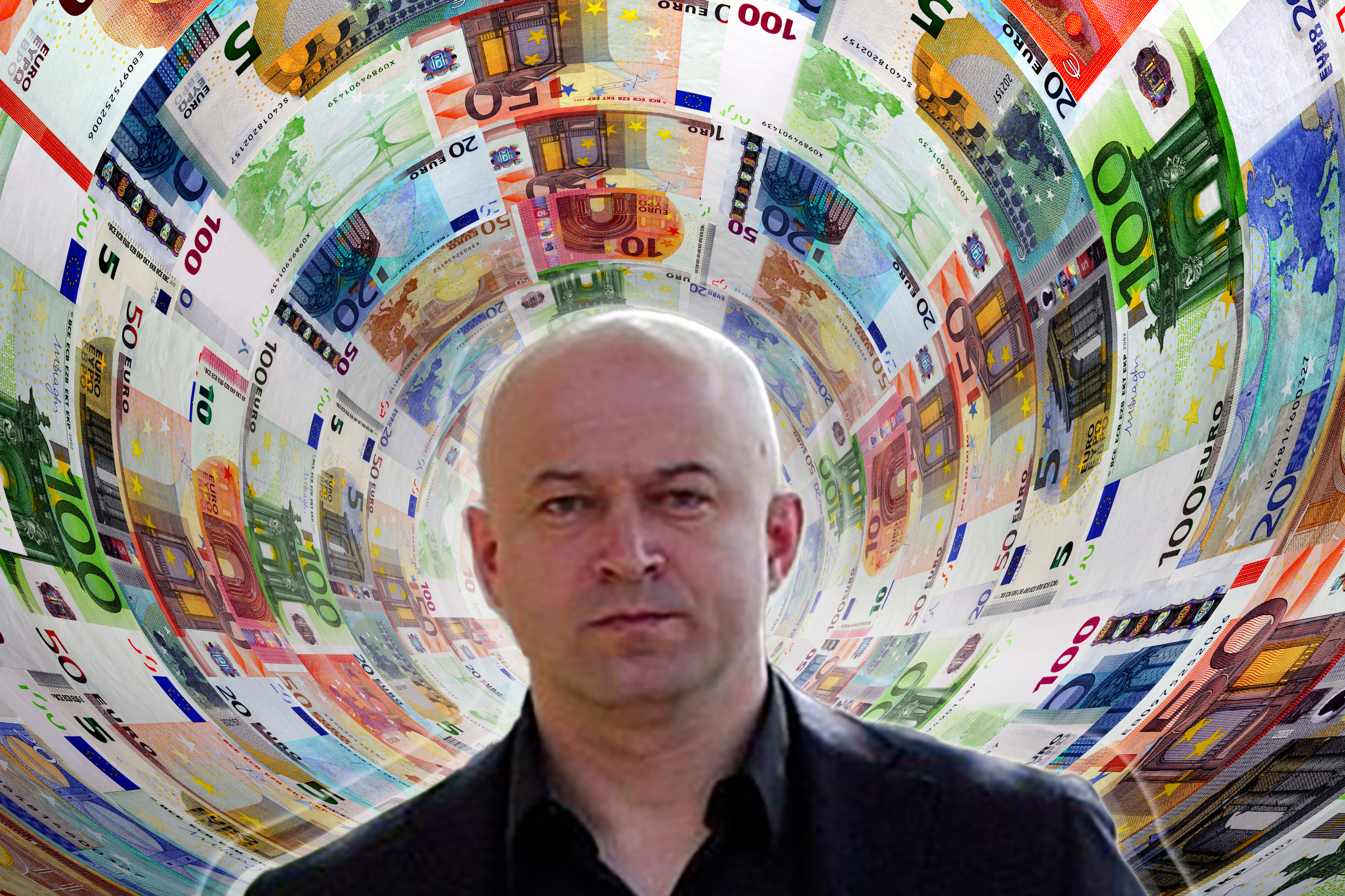 Tunnel of Euro banknotes towards light. The currency, money concepts for way to success, profit, banking etc.