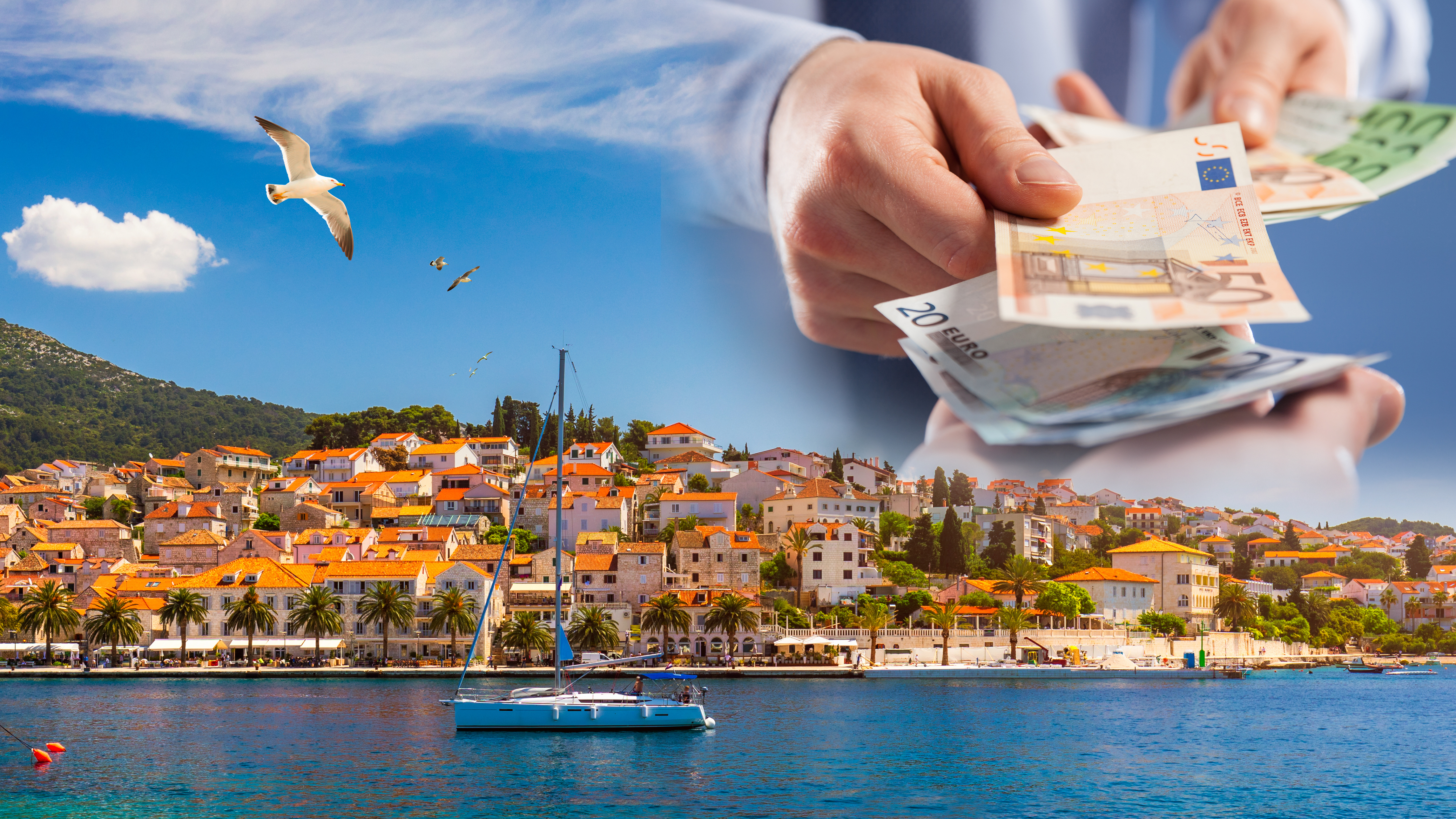 Hvar,Town,With,Seagull's,Flying,Over,City,,Famous,Luxury,Travel