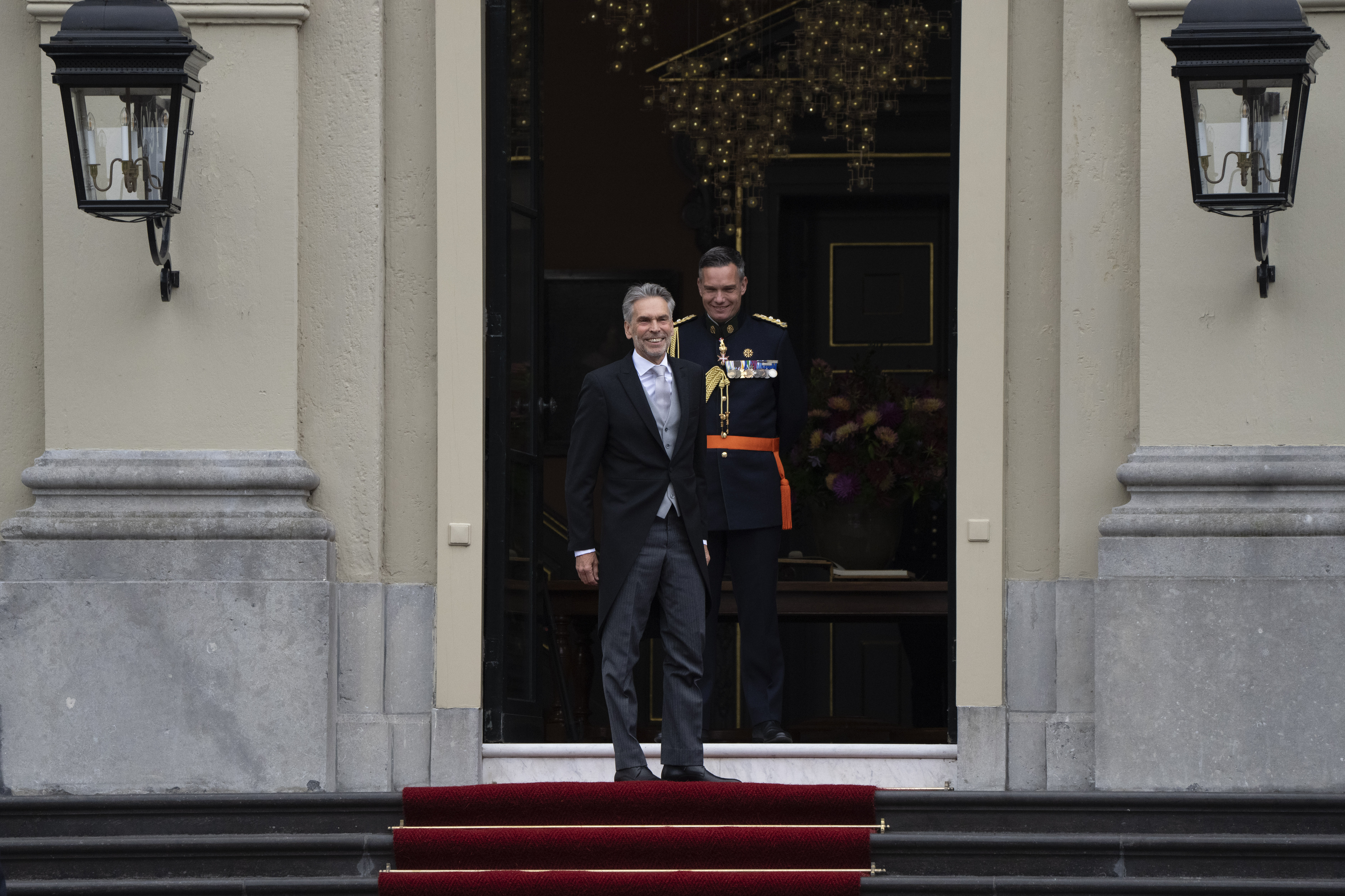 Incoming Prime Minister Dick Schoof arrives at the royal palace to be sworn in by Dutch King Willem-Alexander in The Hague, Netherlands, Tuesday, July 2, 2024. (AP Photo/Peter Dejong)