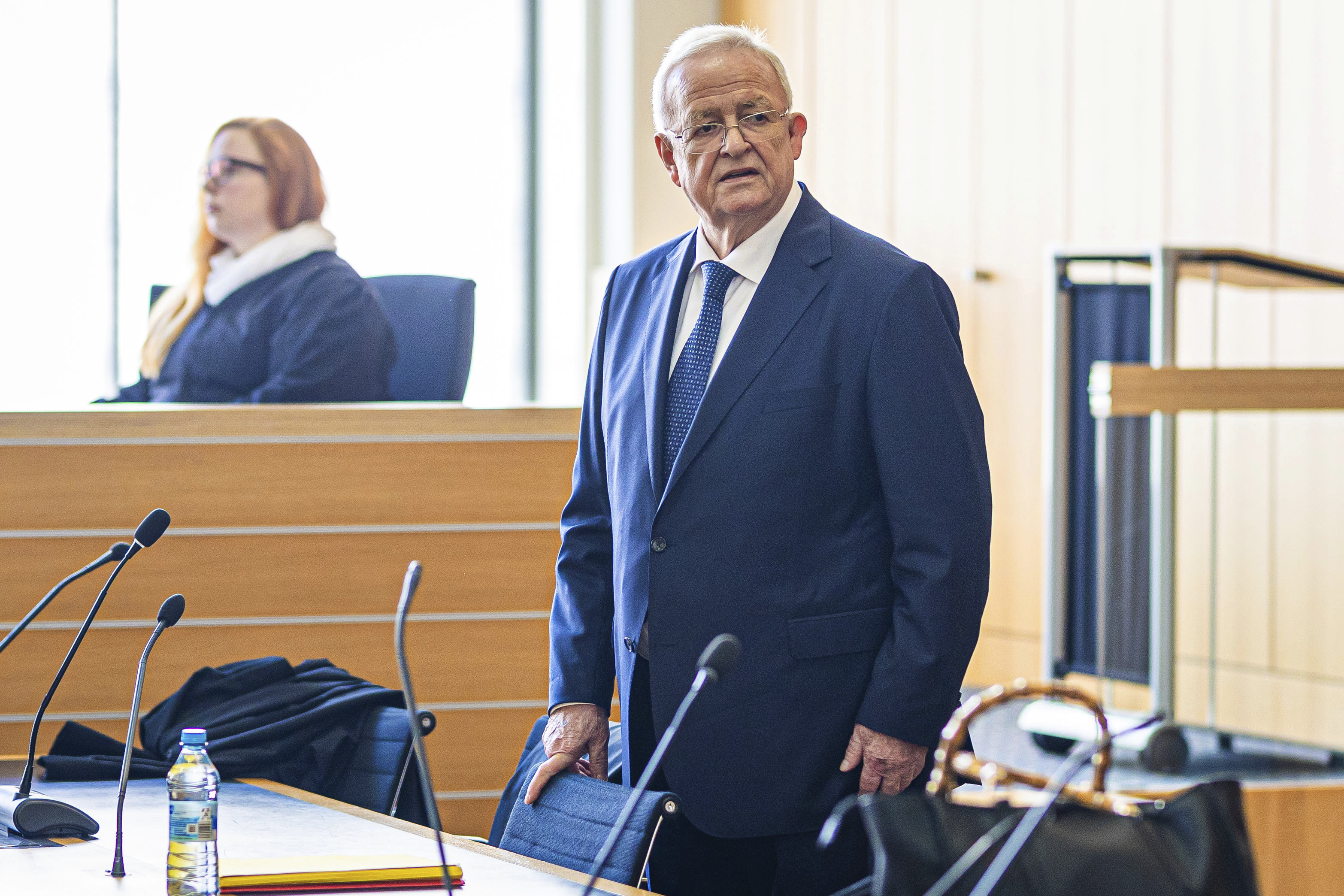 Former Volkswagen Group CEO Martin Winterkorn stands in a hall of the Braunschweig Regional Court in Brunswick, Germany, Tuesday, Sept. 3, 2024. (Moritz Frankenberg/dpa via AP)